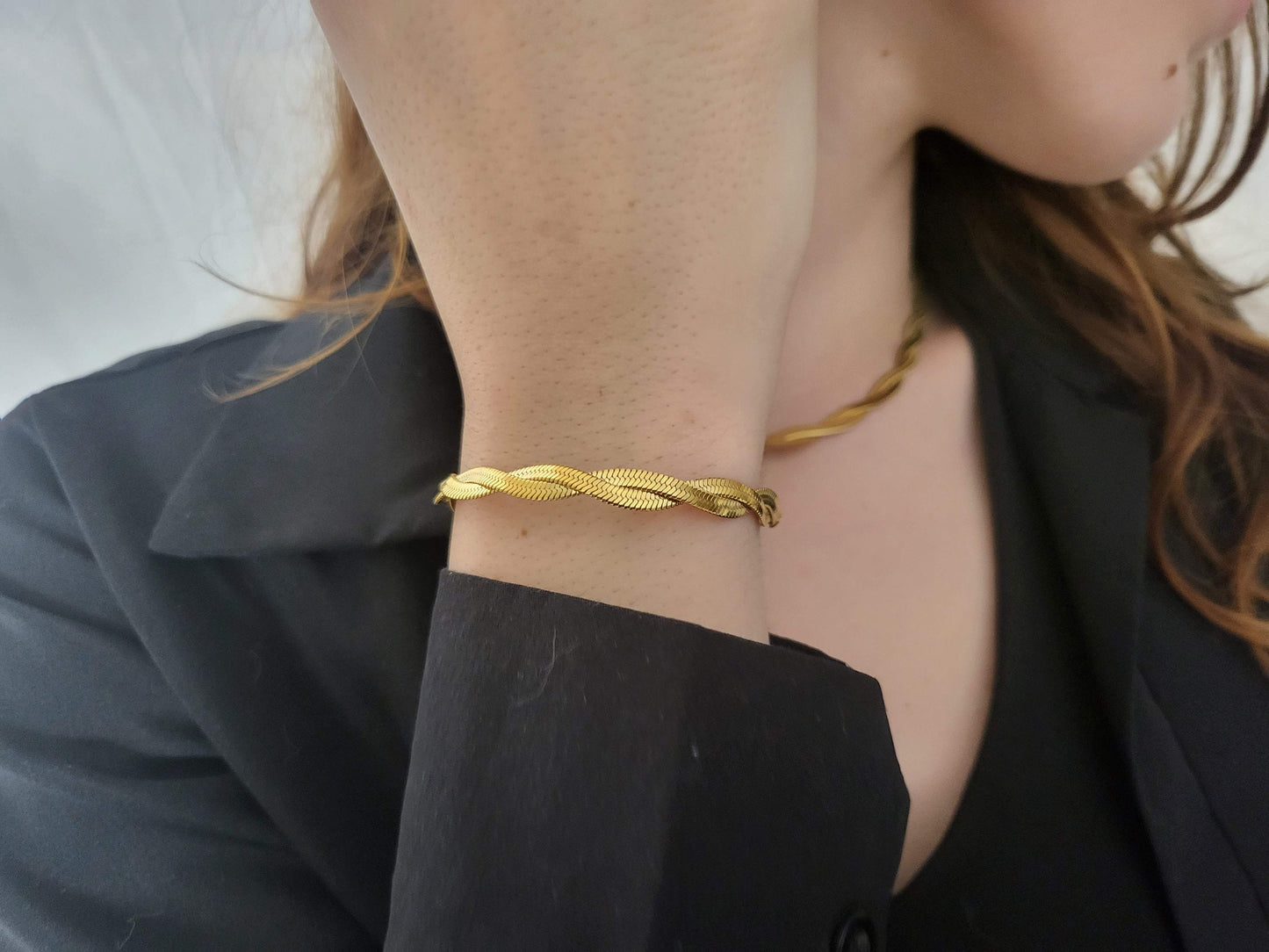 Gold Filled Double Braid Herringbone Choker , Snake Bracelet.