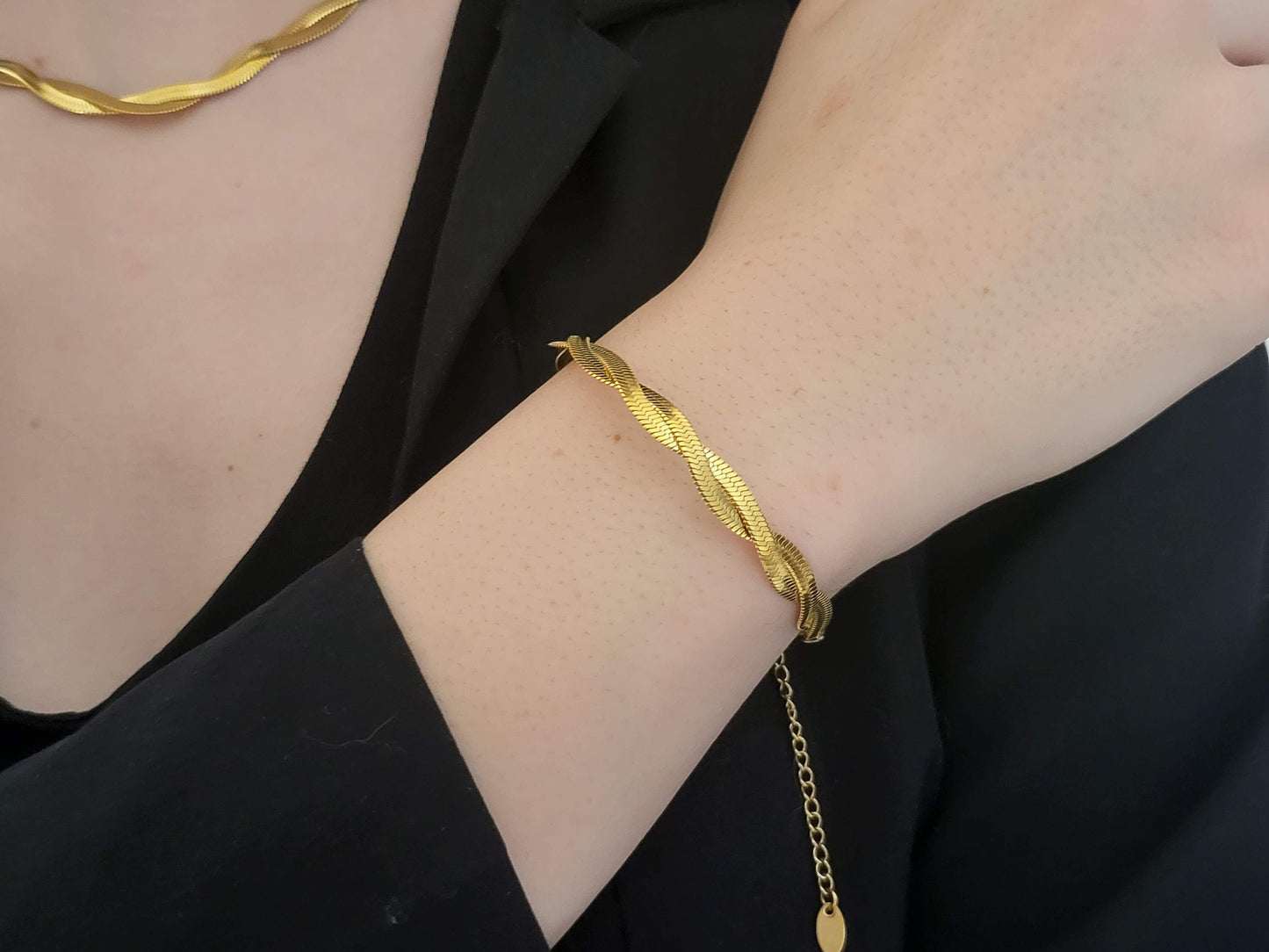 Gold Filled Double Braid Herringbone Choker , Snake Bracelet.