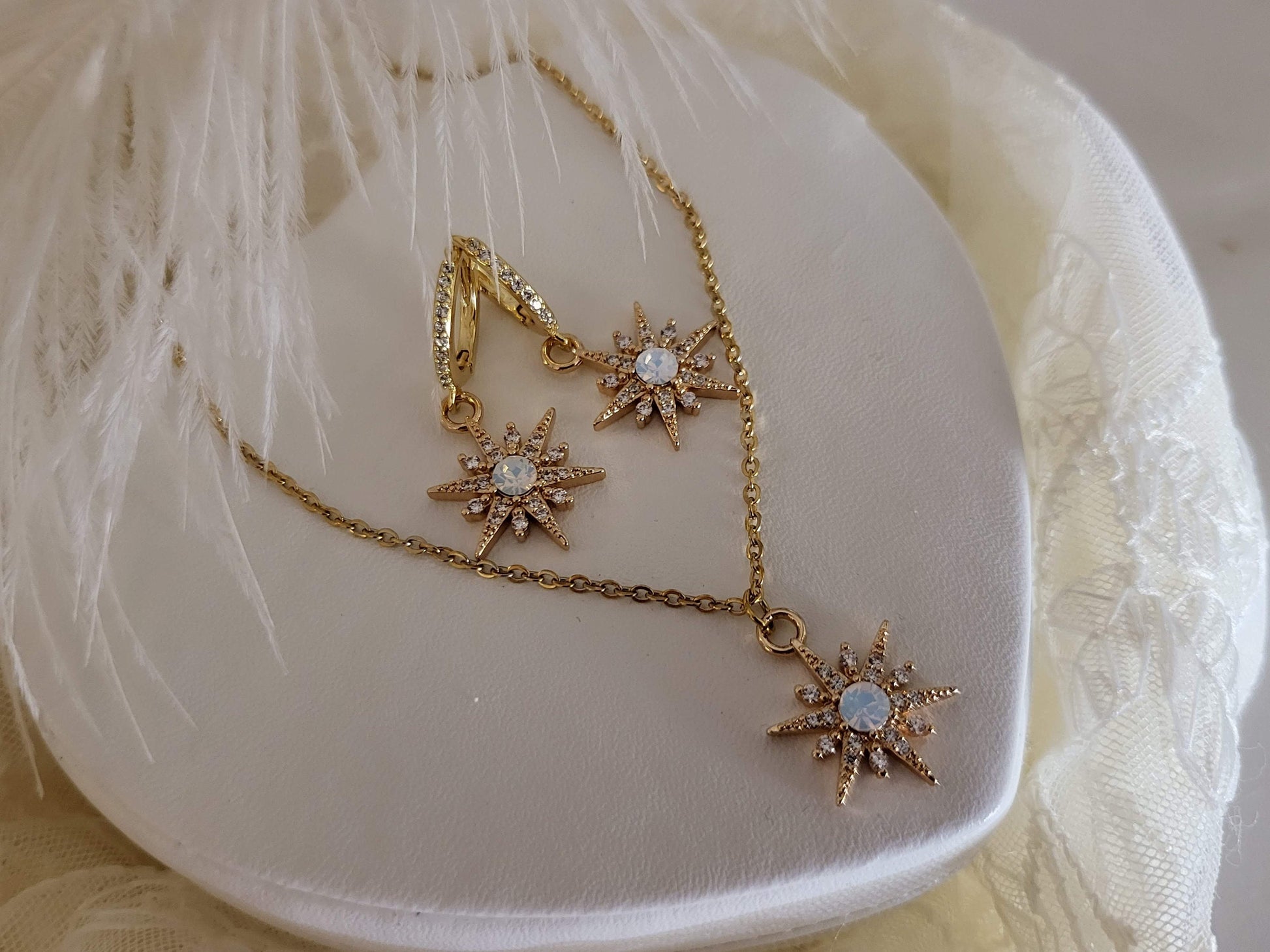 Star Necklace, Star Earrings, WATERPROOF Adjustable Chains.