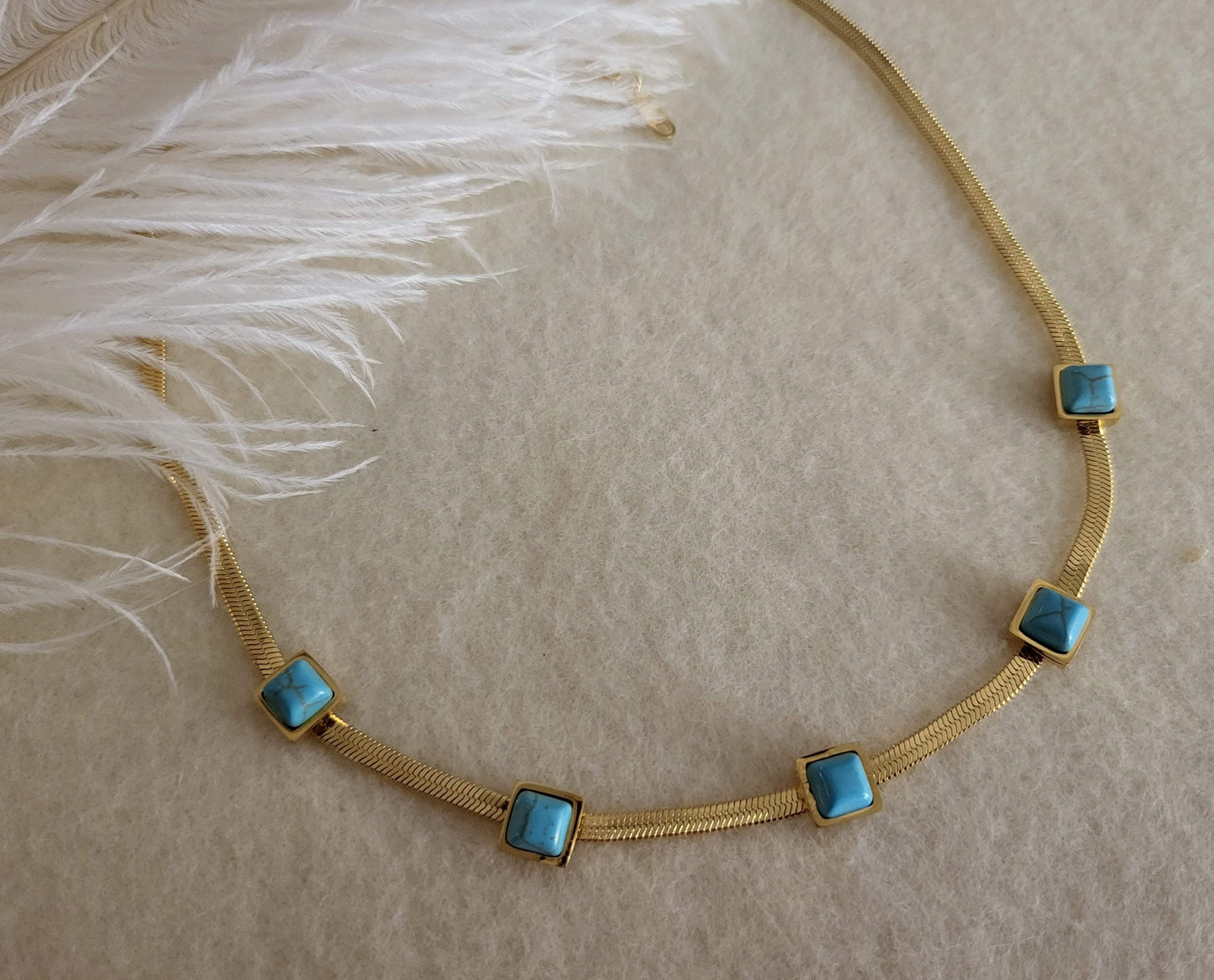 Gold Filled Turquoise Snake Chain Necklace, Gemstone Pendant Necklace, WATERPROOF.