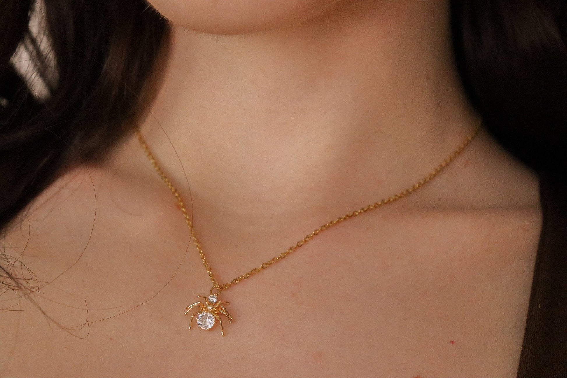 Gold Filled Spider Earrings, Spider Necklace With Adjustable Chains, Waterproof. Gift for her.