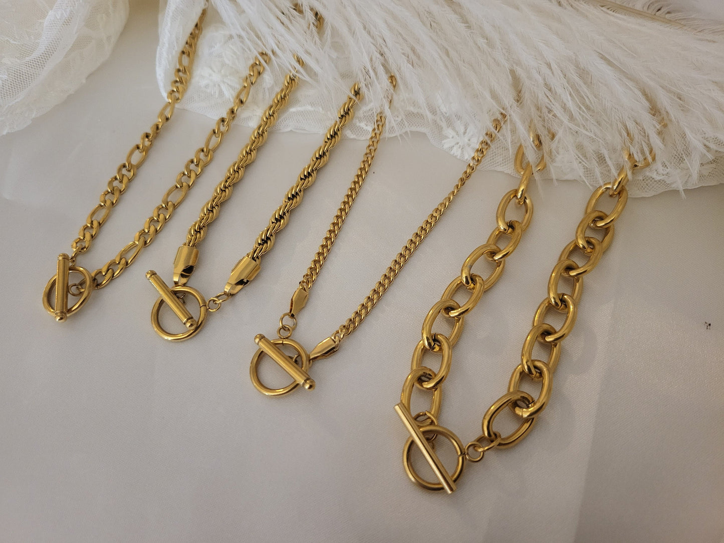 Gold Filled Non Tarnish Toggle Claps Chain Necklace ,Chunky Bracelet, WATERPROOF.