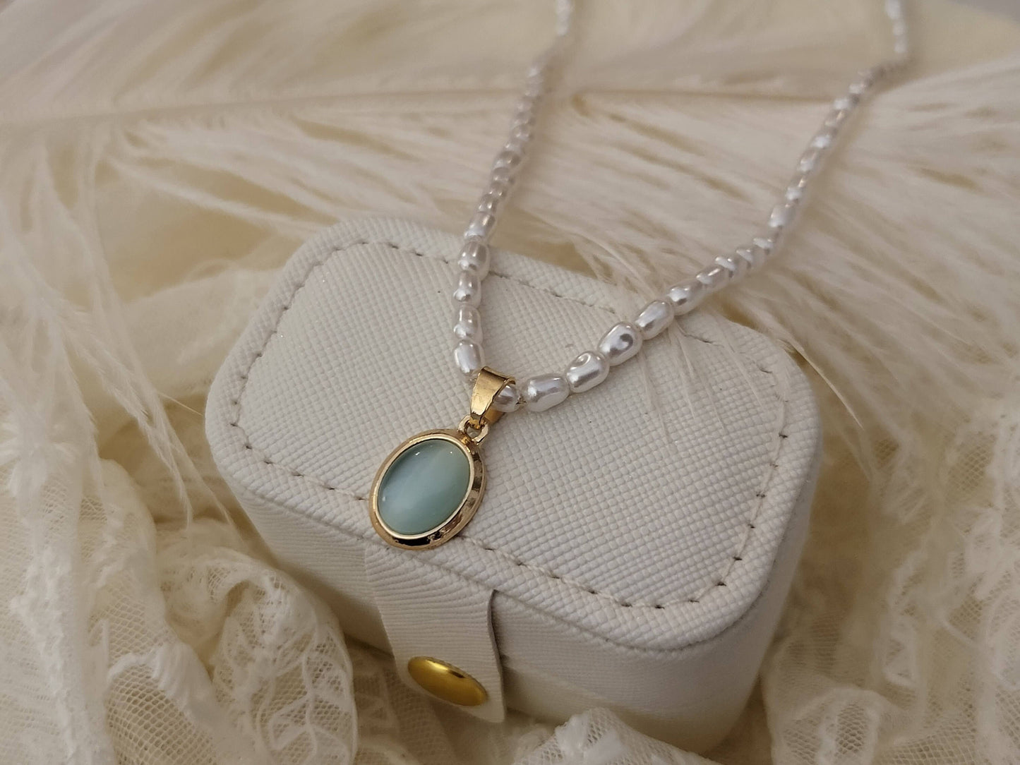 Gold Filled Opal Sky Blue Necklace, Gemstone Necklace, Gift For Her.