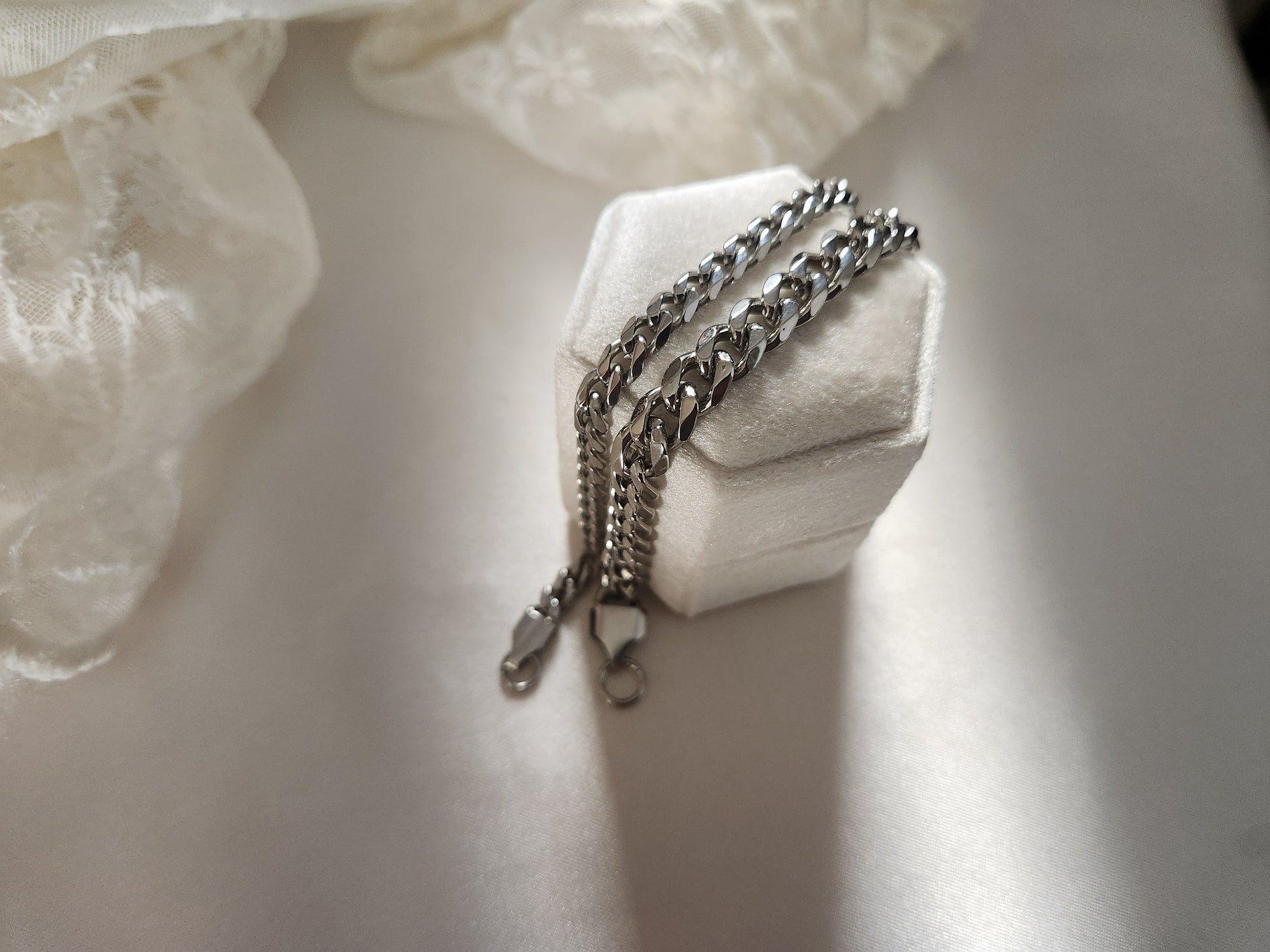 Silver Stainless Steel Non Tarnish Cuban Chain Bracelet,Chunky Necklace,WATERPROOF.