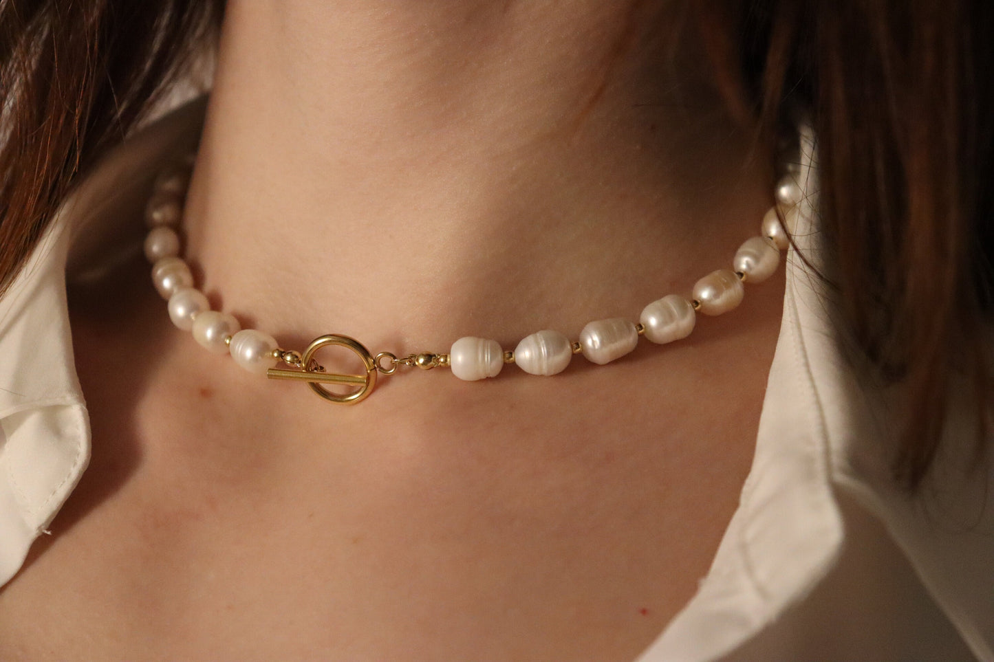 Gold Filled Real Freshwater Pearl Necklace ,Round initial , Square initial, Toggle claps.