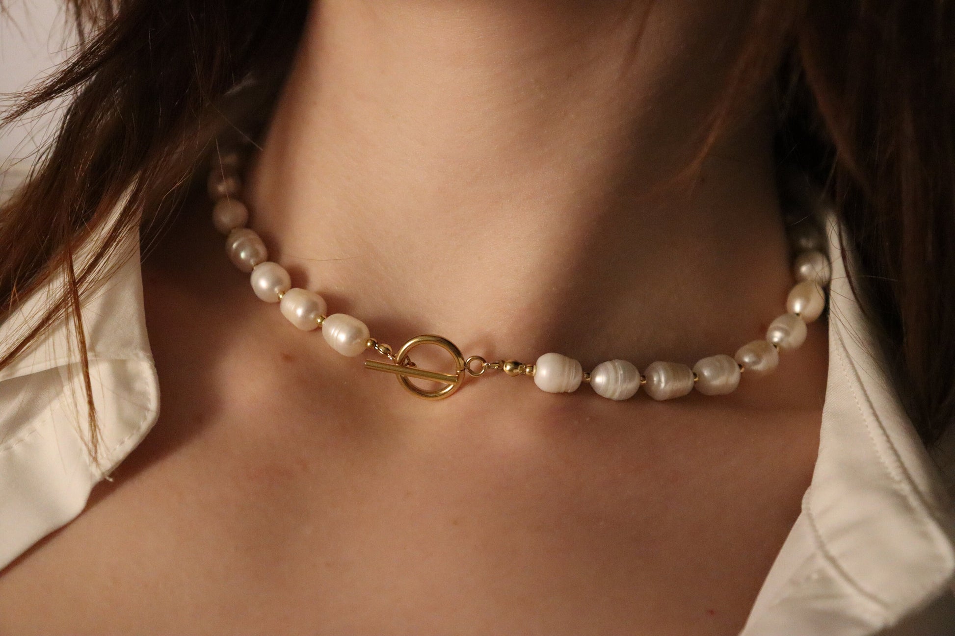 Gold Filled Real Freshwater Pearl Necklace ,Round initial , Square initial, Toggle claps.