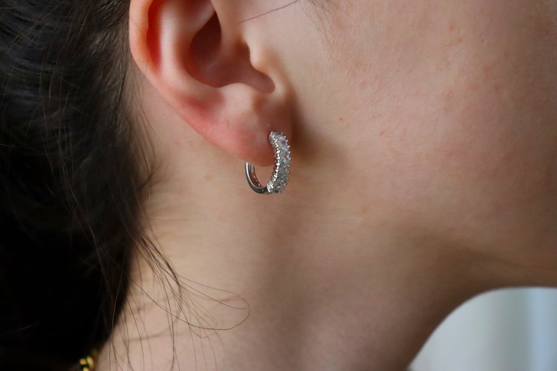 Silver Hoop CZ Earrings ,Gold Filled Diamond Minimalist Jewelry, Birthday Gift.