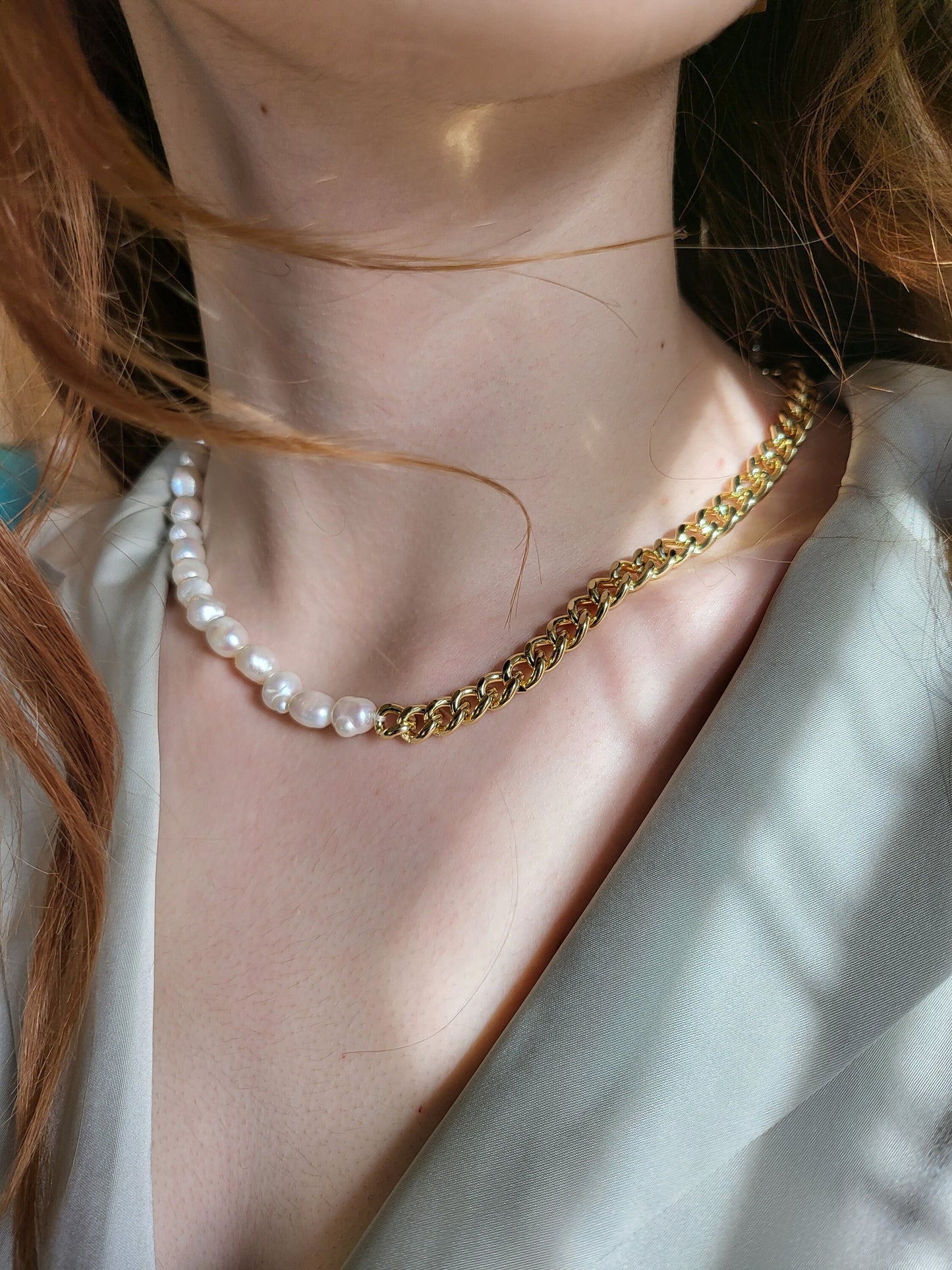 Gold Freshwater Real Pearl Necklace, Toggle Claps, WATERPROOF, Wedding Necklace.