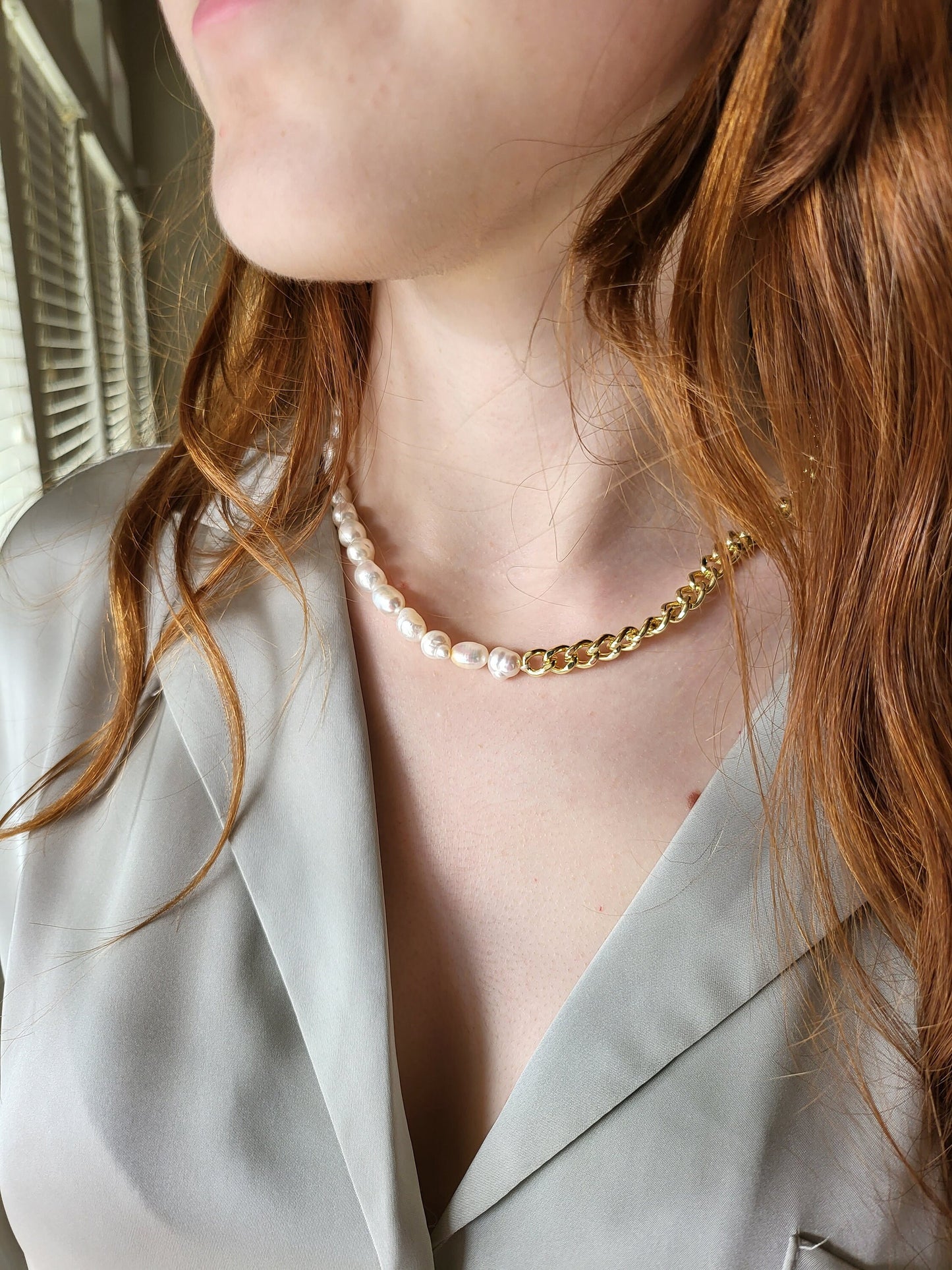 Gold Freshwater Real Pearl Necklace, Toggle Claps, WATERPROOF, Wedding Necklace.