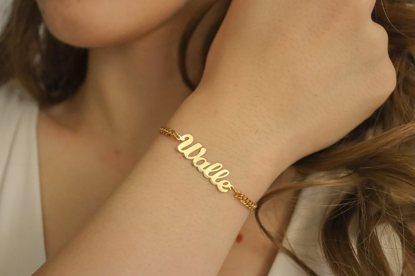 Gold Filled Non Tarnish Name Chain Bracelet, WATERPROOF.