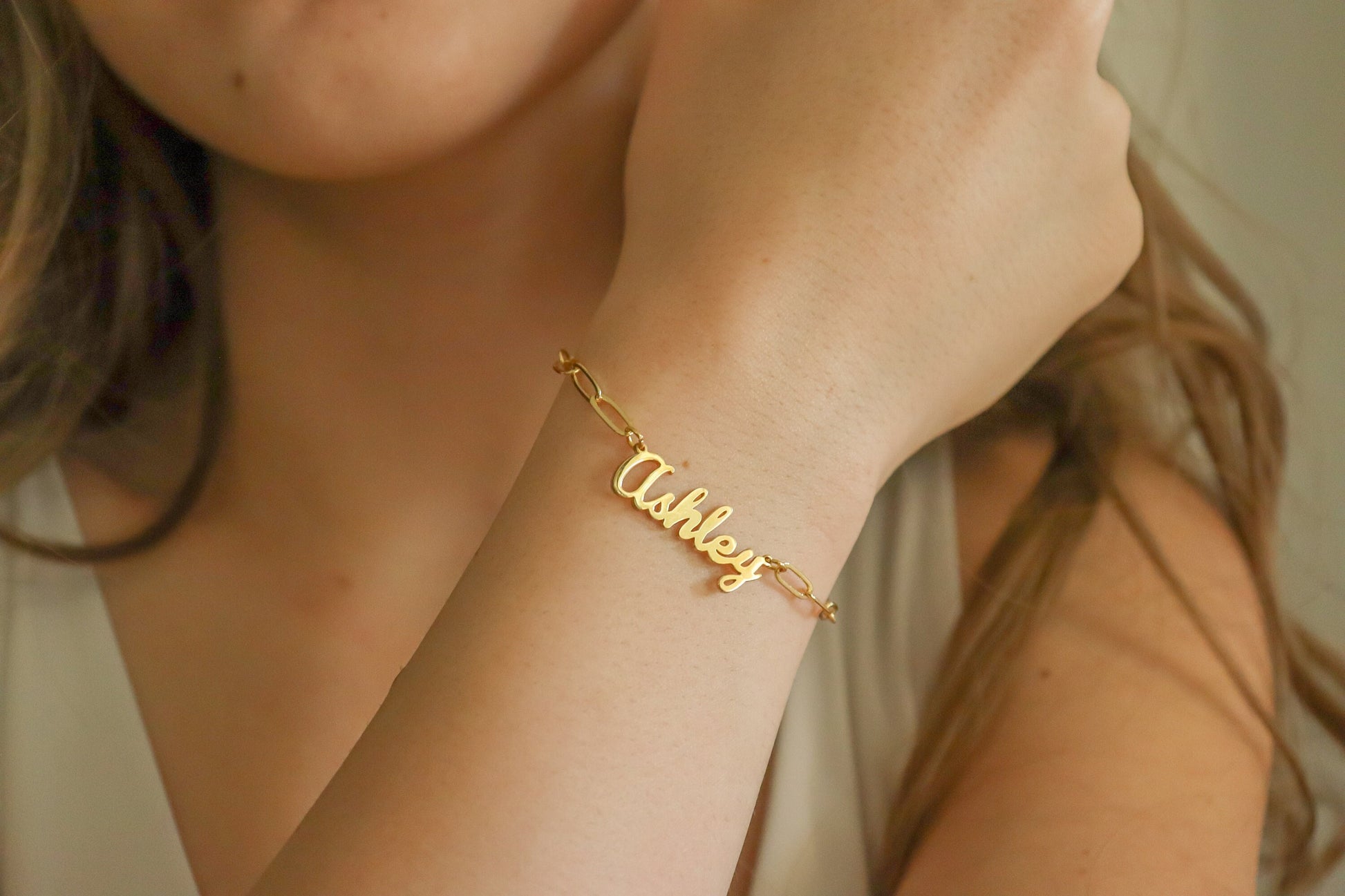 Gold Filled Non Tarnish Name Chain Bracelet, WATERPROOF.