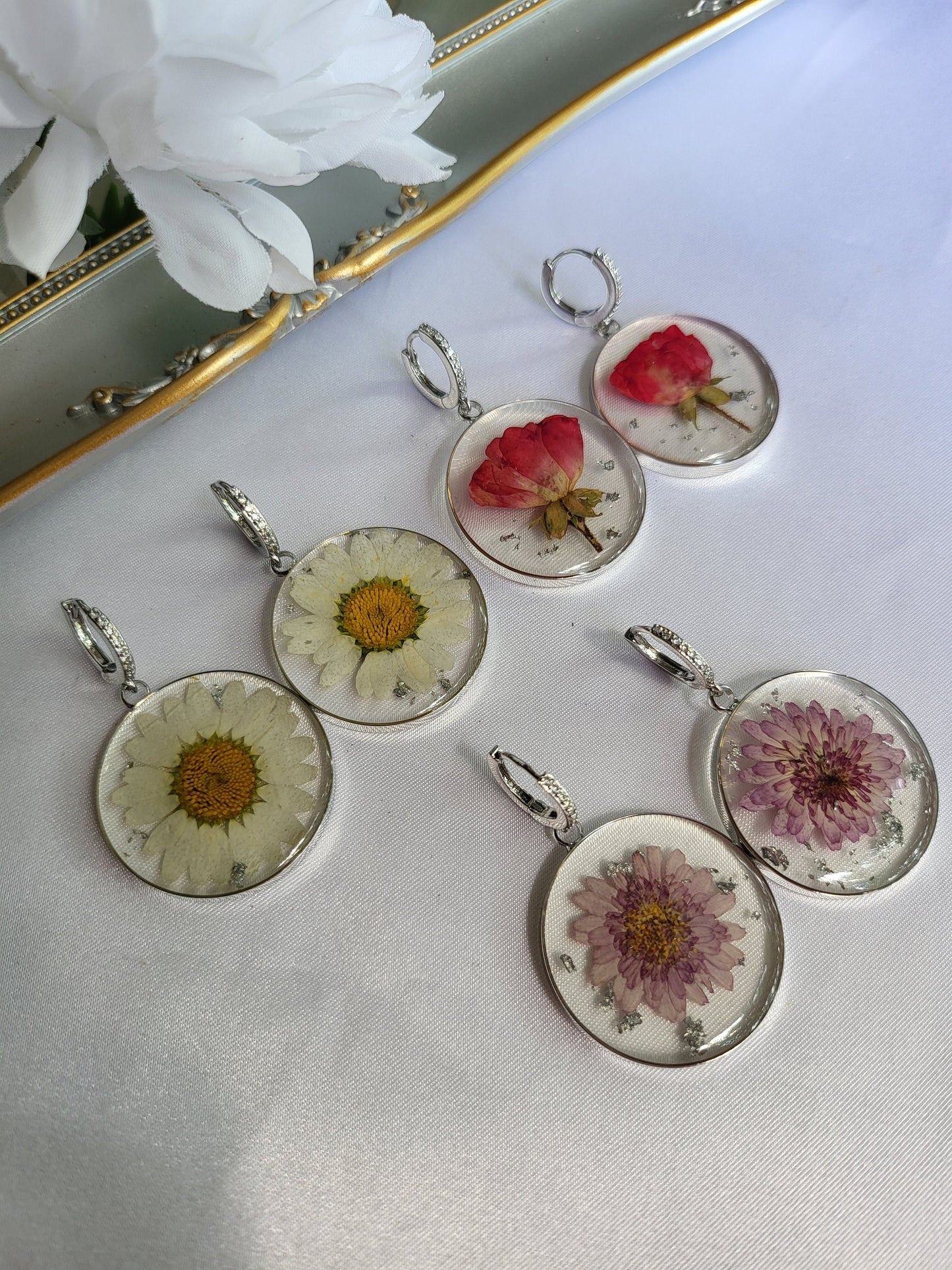 Real Dried Birth Month Flower Earrings, Birthday Gift.