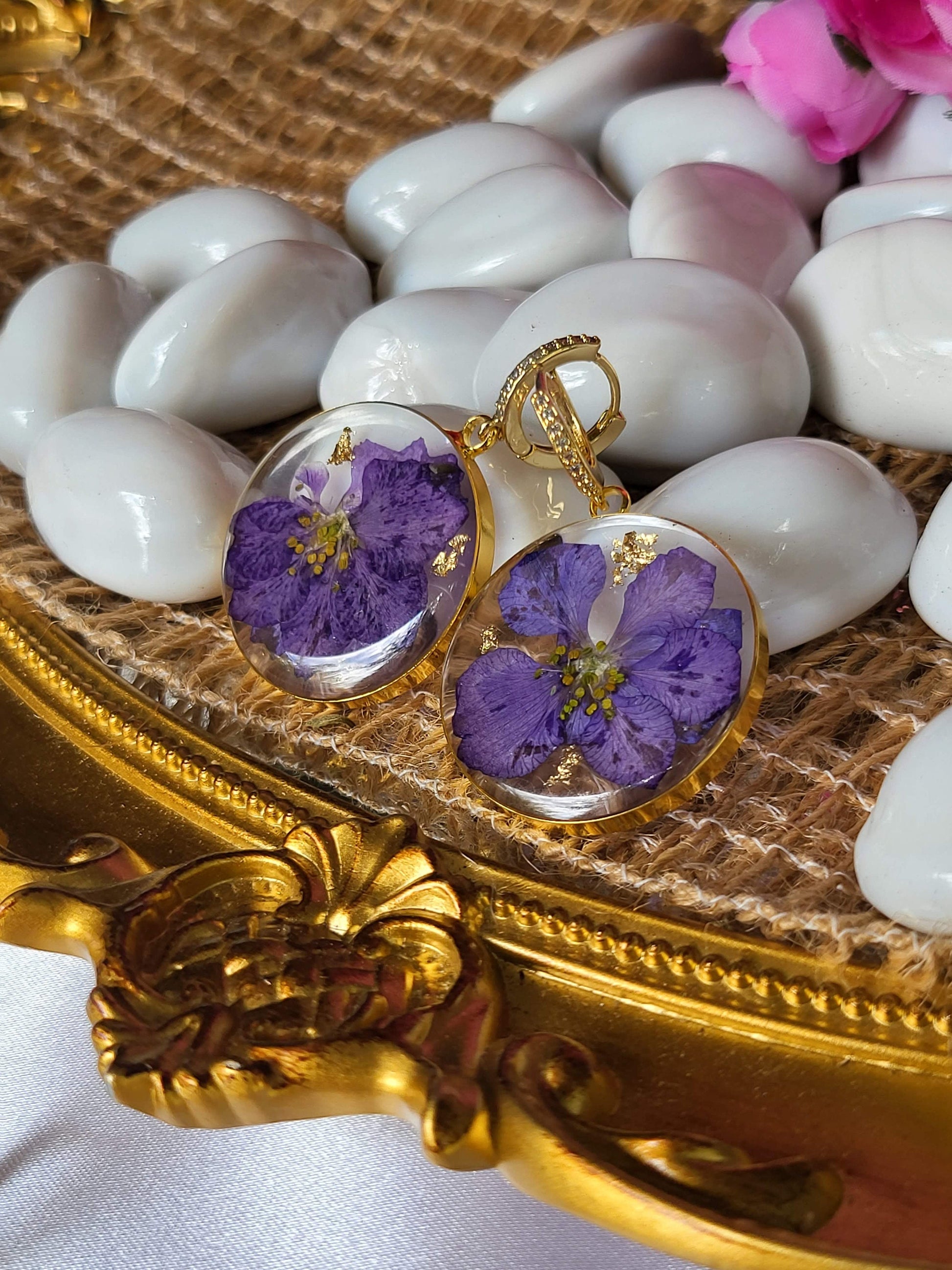 Real Dried Birth Month Flower Earrings, Birthday Gift.