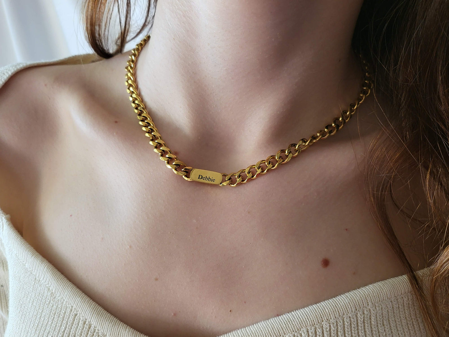 Gold Filled Non Tarnish Cuban Chain Necklace, Custom Jewelry, Engrave is Free, WATERPROOF.