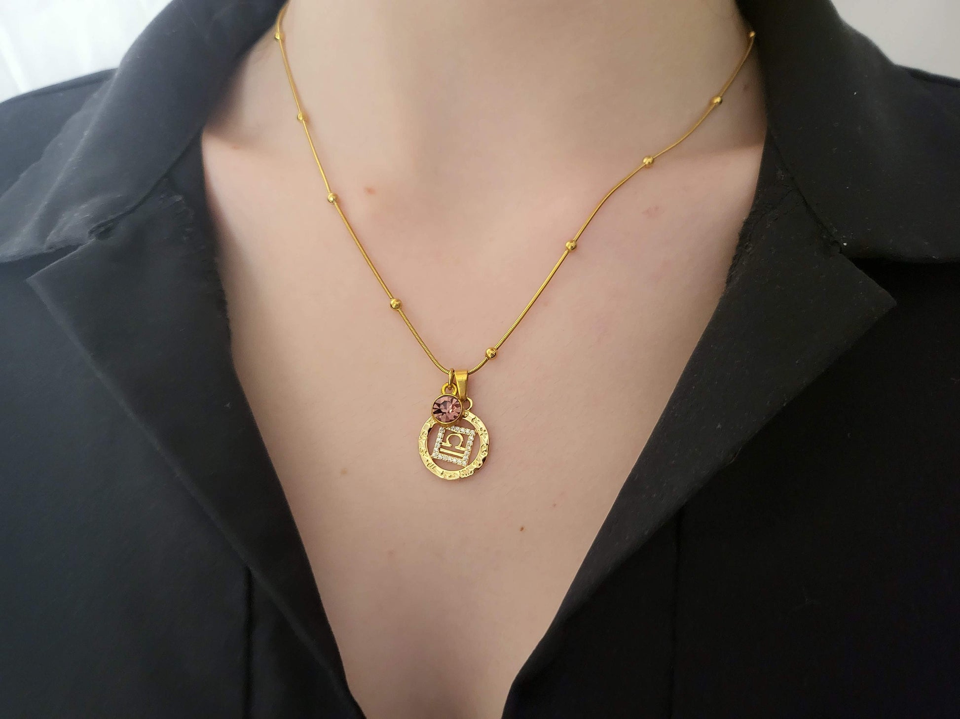 Gold Filled Zodiac Coin Necklace, Add your Birthstone, Leo Necklace, Scorpio Necklace, Astrology Jewelry, Birthday Gift.