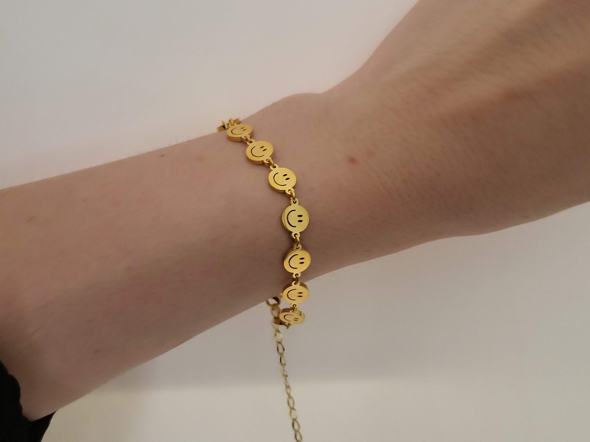 Gold Filled Smiley Face Bracelet, Non Tarnish Bracelet, WATERPROOF, Gift For Her.