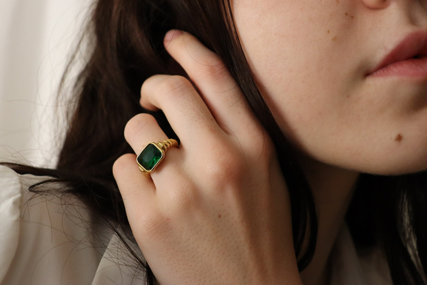 Gold Filled Emerald, Black ,Pink Signet Ring , Waterproof , High Quality, Birthday Gift.