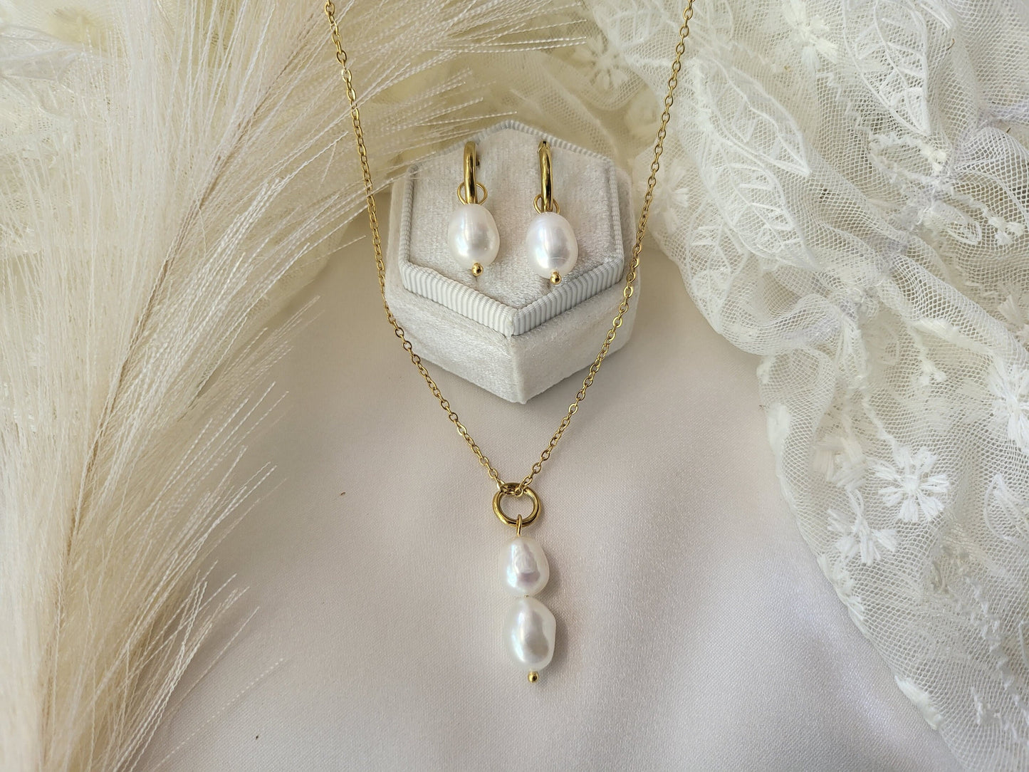 Gold Filled Pearl Hoop Earrings , Waterproof ,Gift For Her, High Quality.