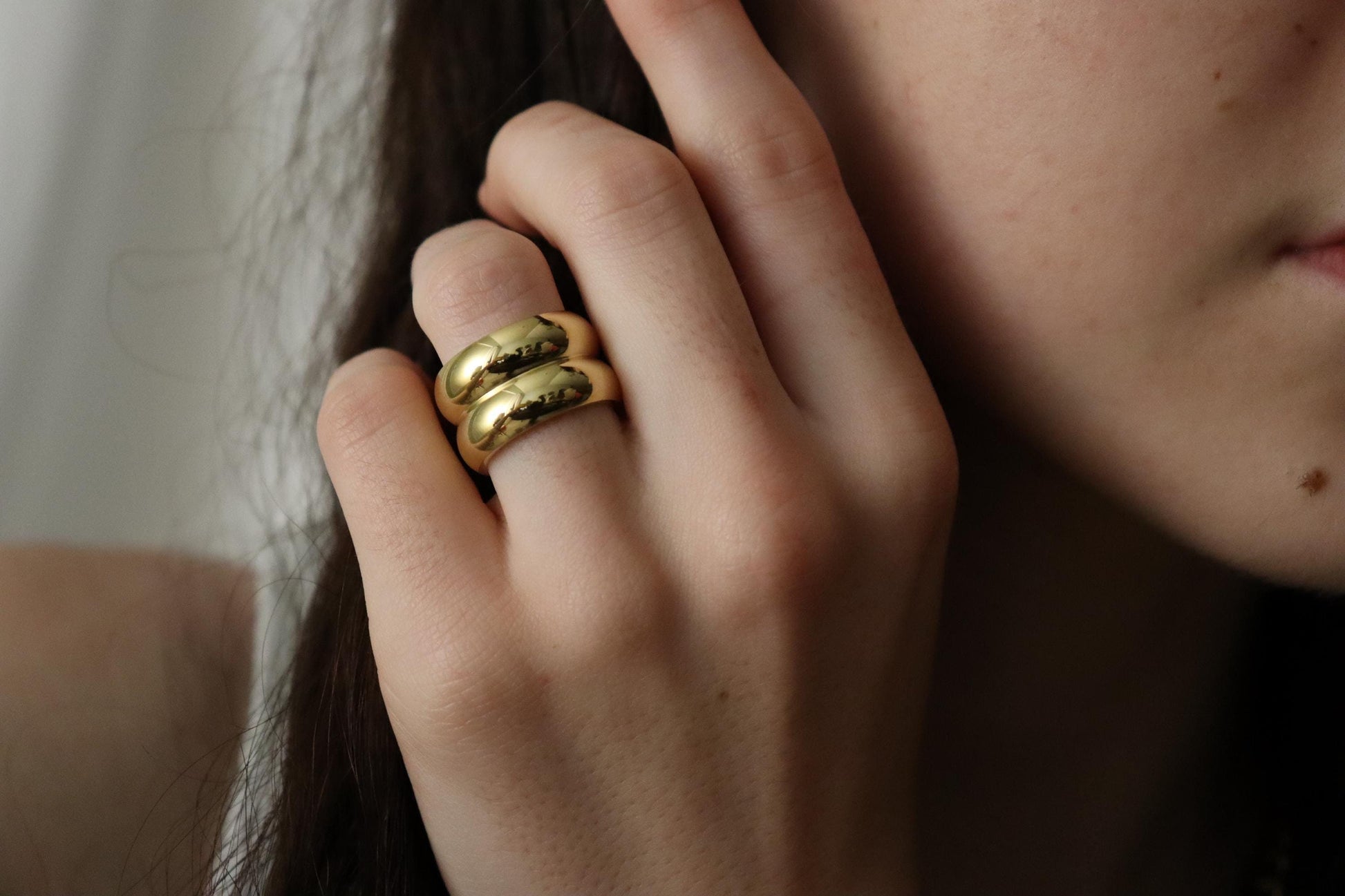 Gold Double Layered Chunky Ring , Waterproof , Everyday Jewelry .