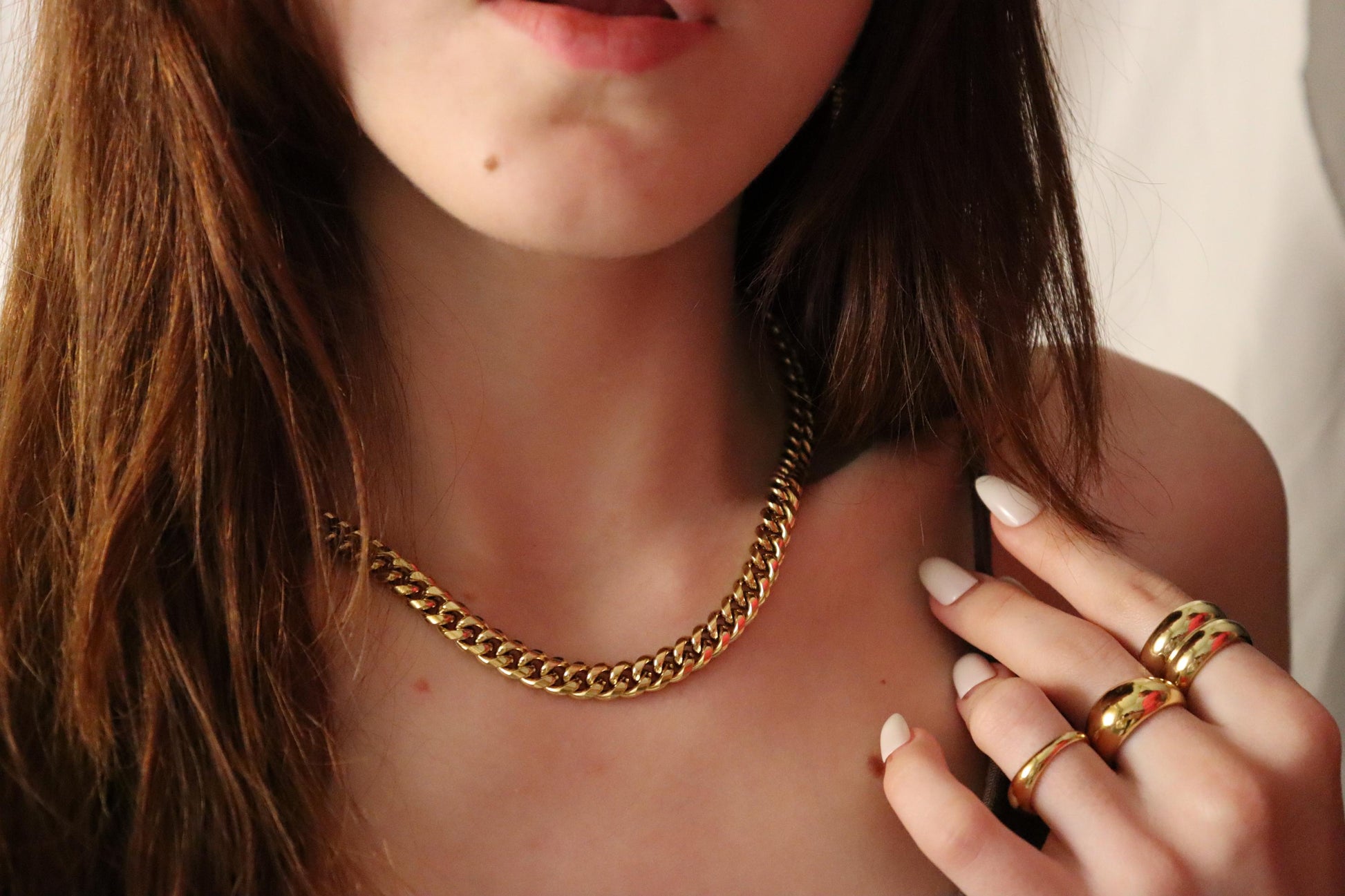 Gold Stainless Steel Non Tarnish Cuban Chain Bracelet,Necklace,WATERPROOF.