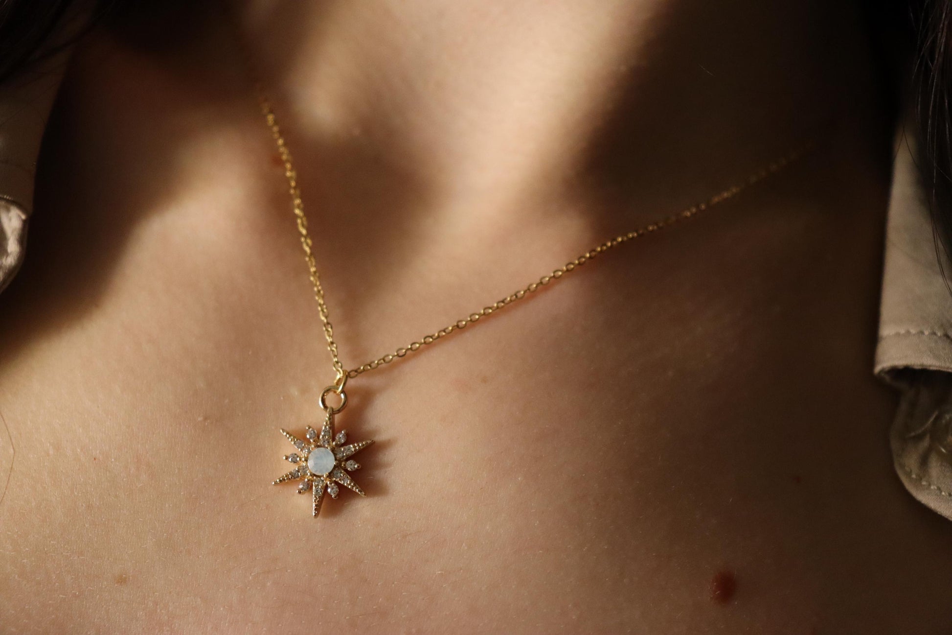 Gold Filled Opal Star Necklace, Star Earrings, WATERPROOF Adjustable Chains.