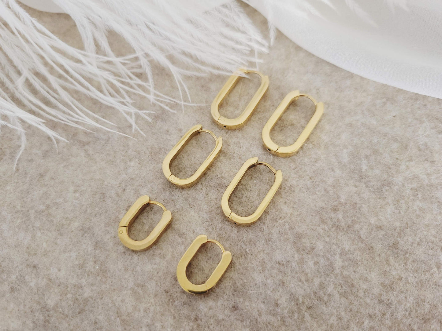 Gold Filled Rectangle Hoop Earrings, Thick Hoop Earrings, Chunky Huggie Hoop Earrings For Women, Waterproof Jewelry.