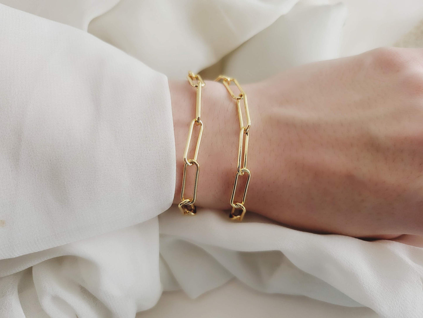 Gold Filled Non Tarnish Paperlink Chain Bracelet, WATERPROOF.