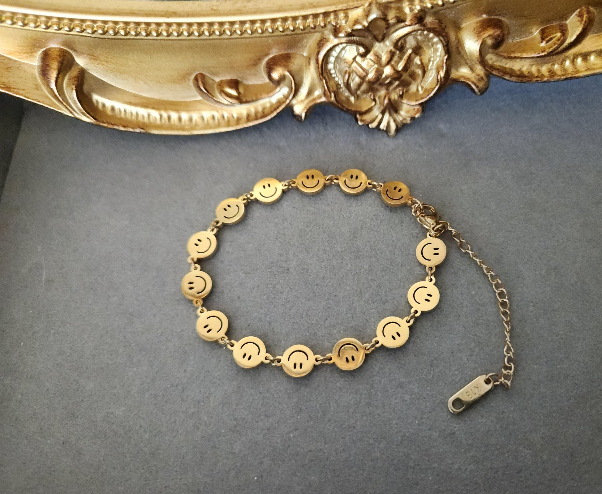 Gold Filled Smiley Face Bracelet, Non Tarnish Bracelet, WATERPROOF, Gift For Her.