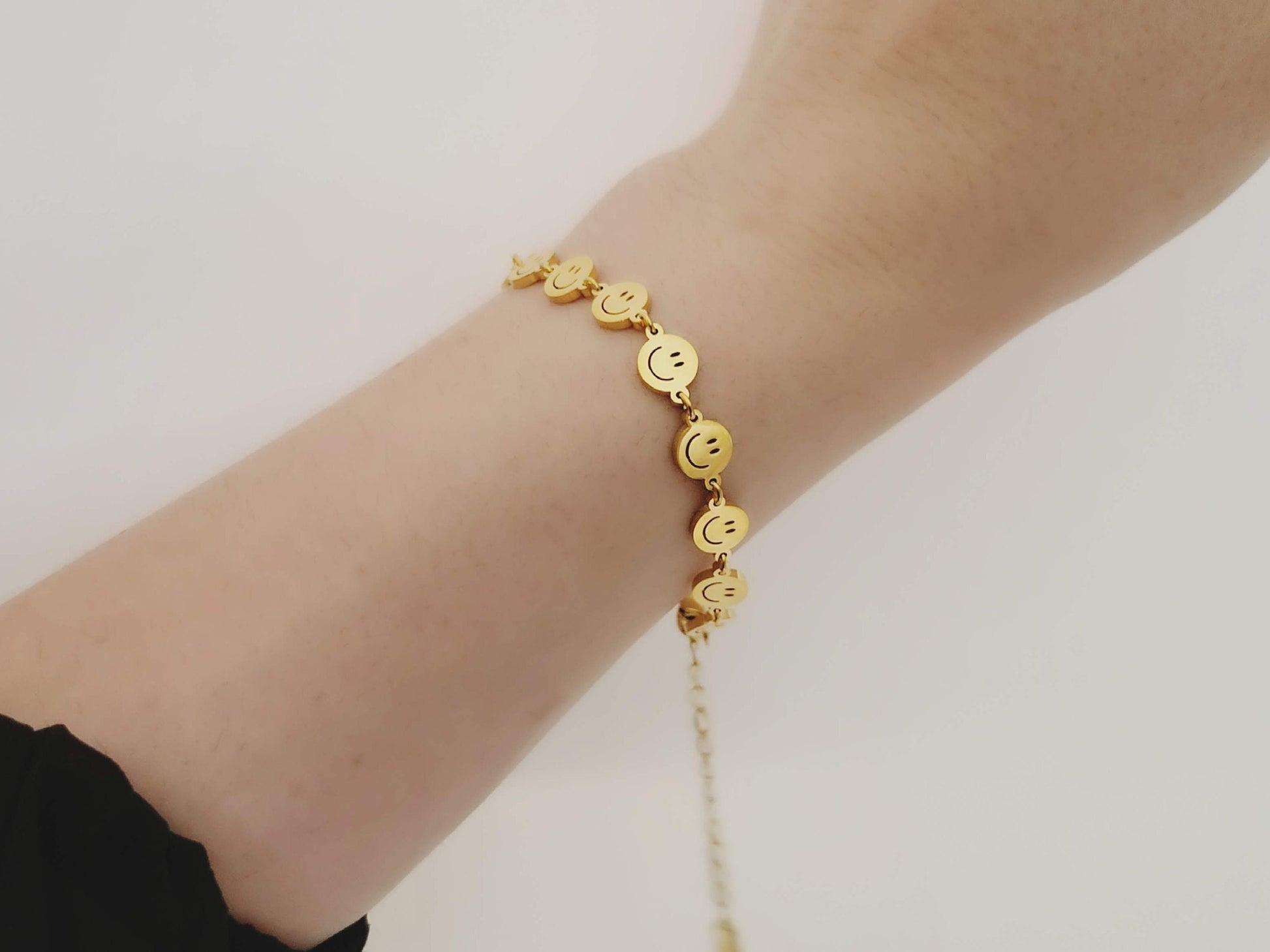 Gold Filled Smiley Face Bracelet, Non Tarnish Bracelet, WATERPROOF, Gift For Her.