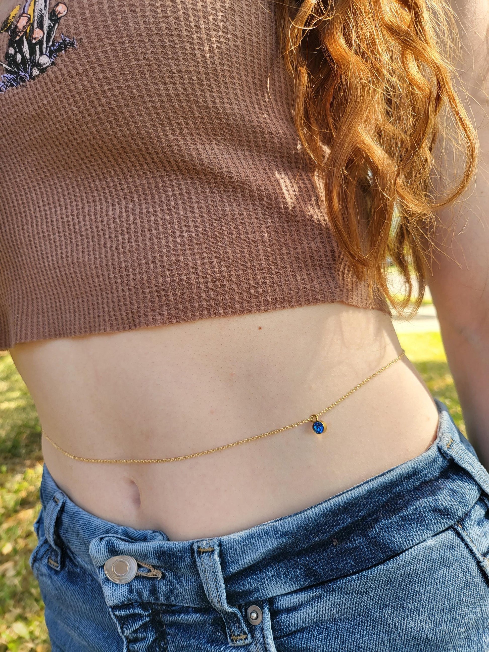 GOLD Filled Belly Chain, Layering Waist Chain, Body Chain ,Beaded Chain ,Fashion Body Jewelry .WATERPROOF Personalized Gift for Her.