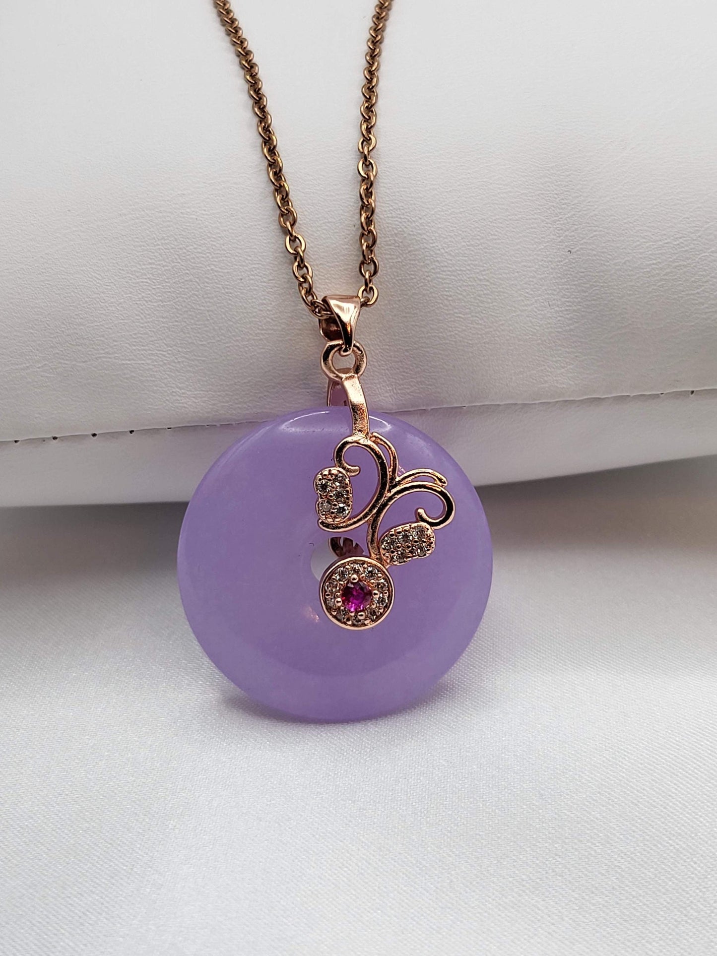 Rose Gold Purple Jade Necklace, Gemstone Necklace, Gift For Her .