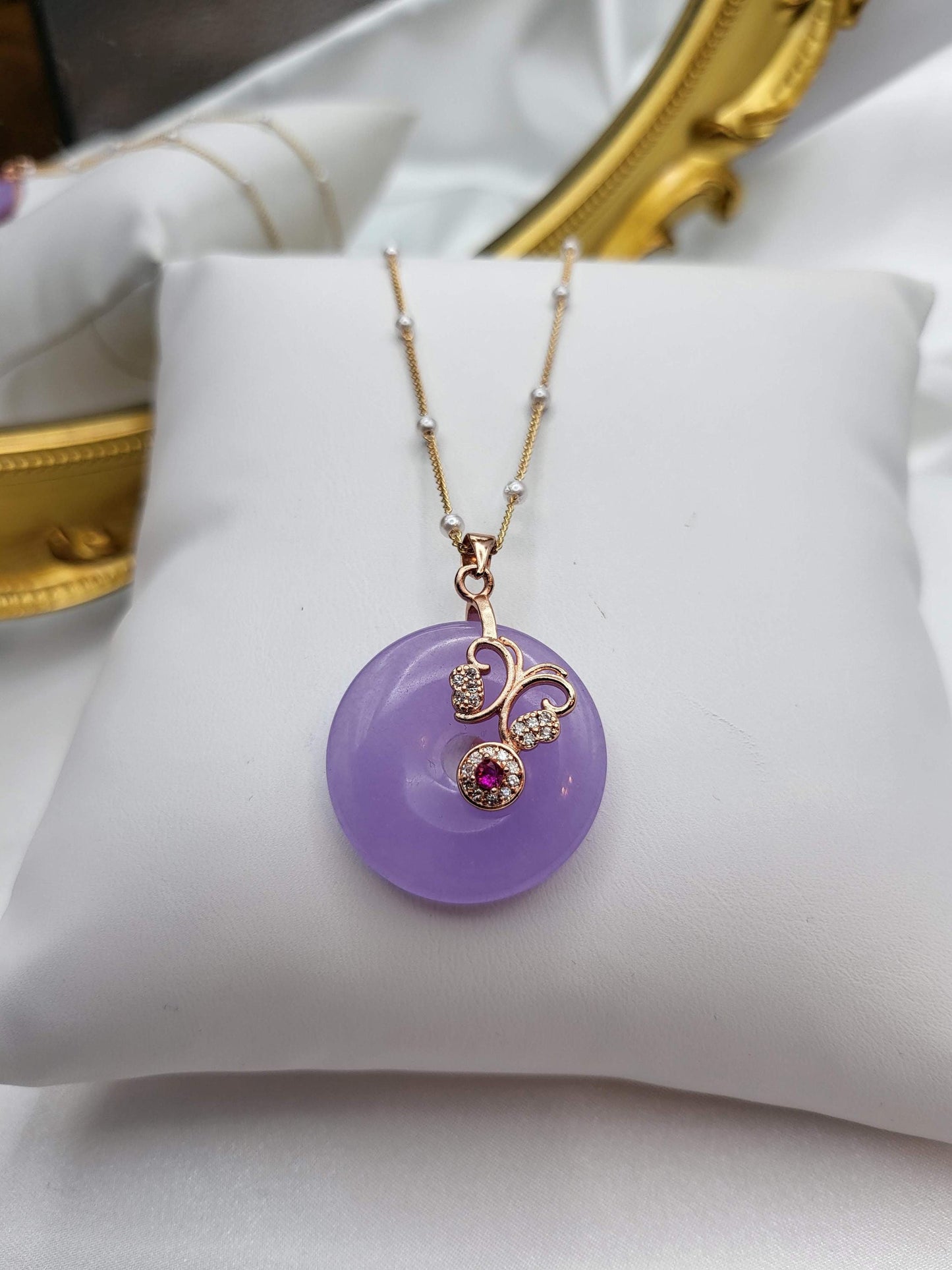 Rose Gold Purple Jade Necklace, Gemstone Necklace, Gift For Her .