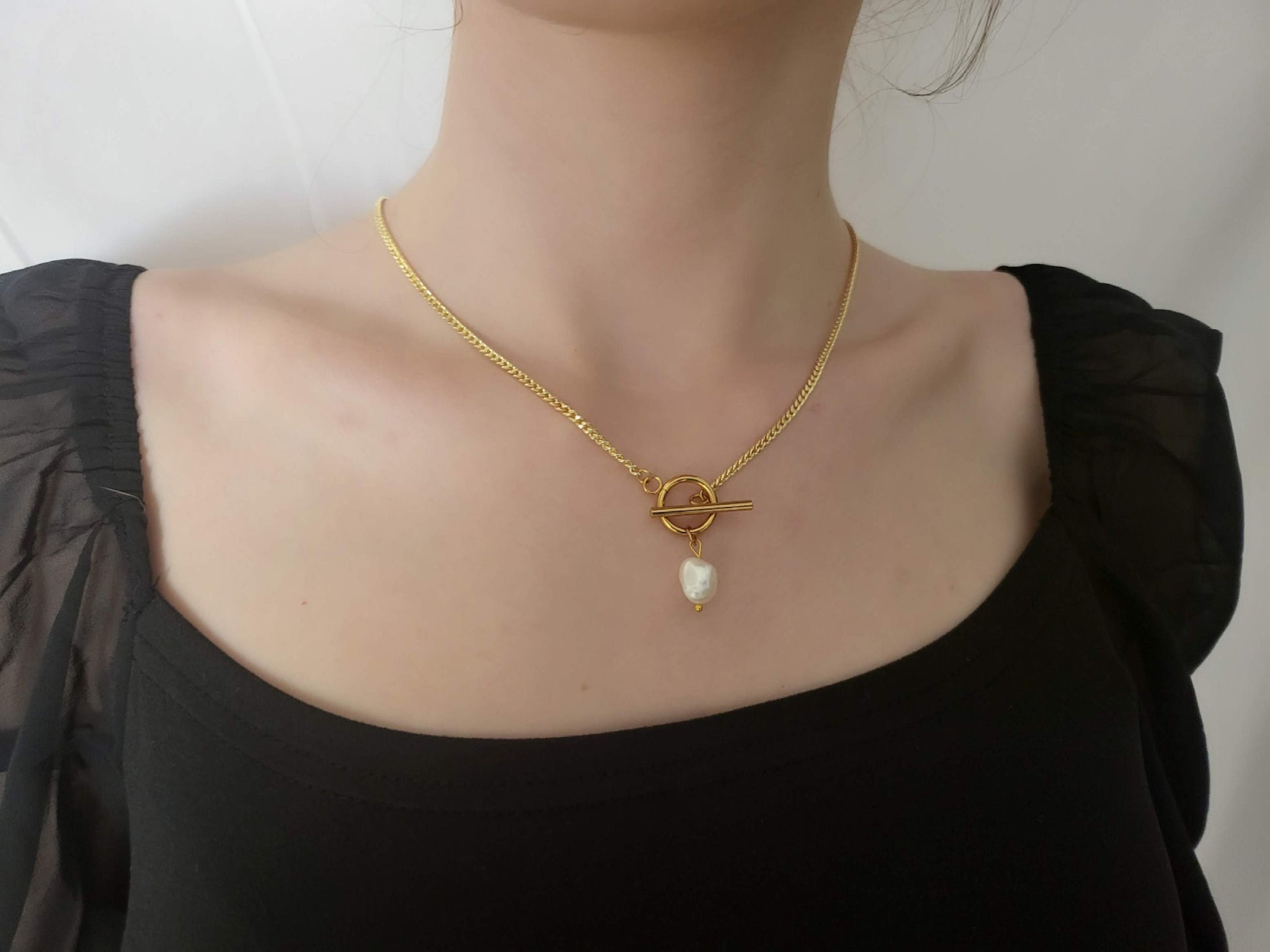 Gold Filled Non Tarnish Freshwater Pearl Necklace, WATERPROOF.