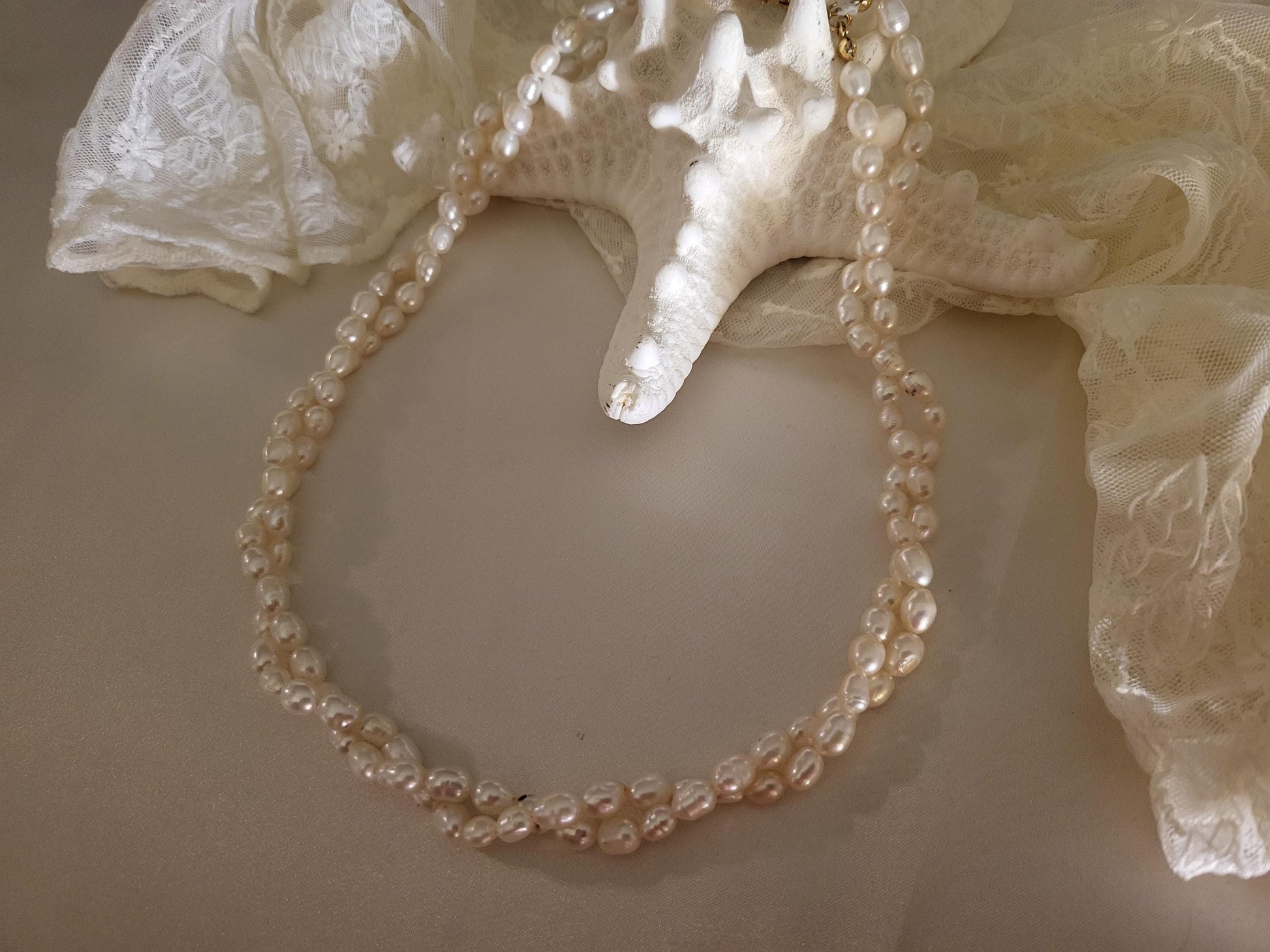 Gold Filled Double Freshwater Pearl Necklace, Waterproof, Wedding Jewelry.