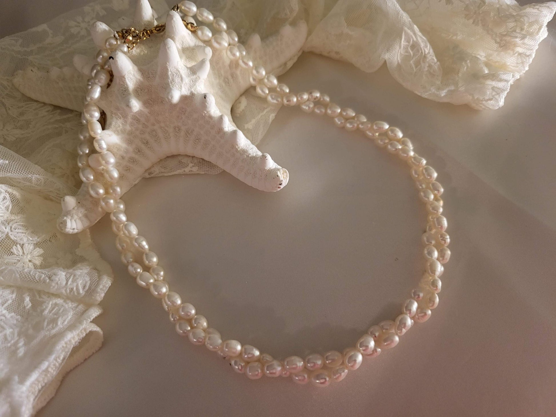 Gold Filled Double Freshwater Pearl Necklace, Waterproof, Wedding Jewelry.