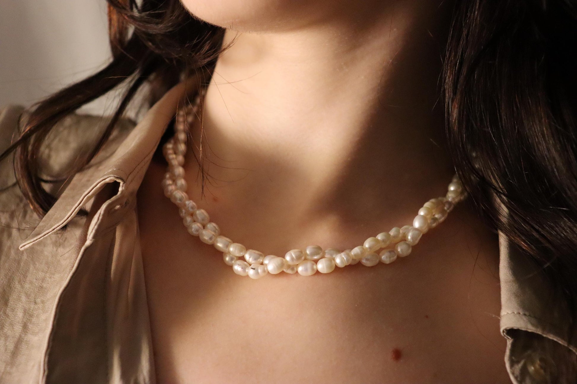 Gold Filled Double Freshwater Pearl Necklace, Waterproof, Wedding Jewelry.