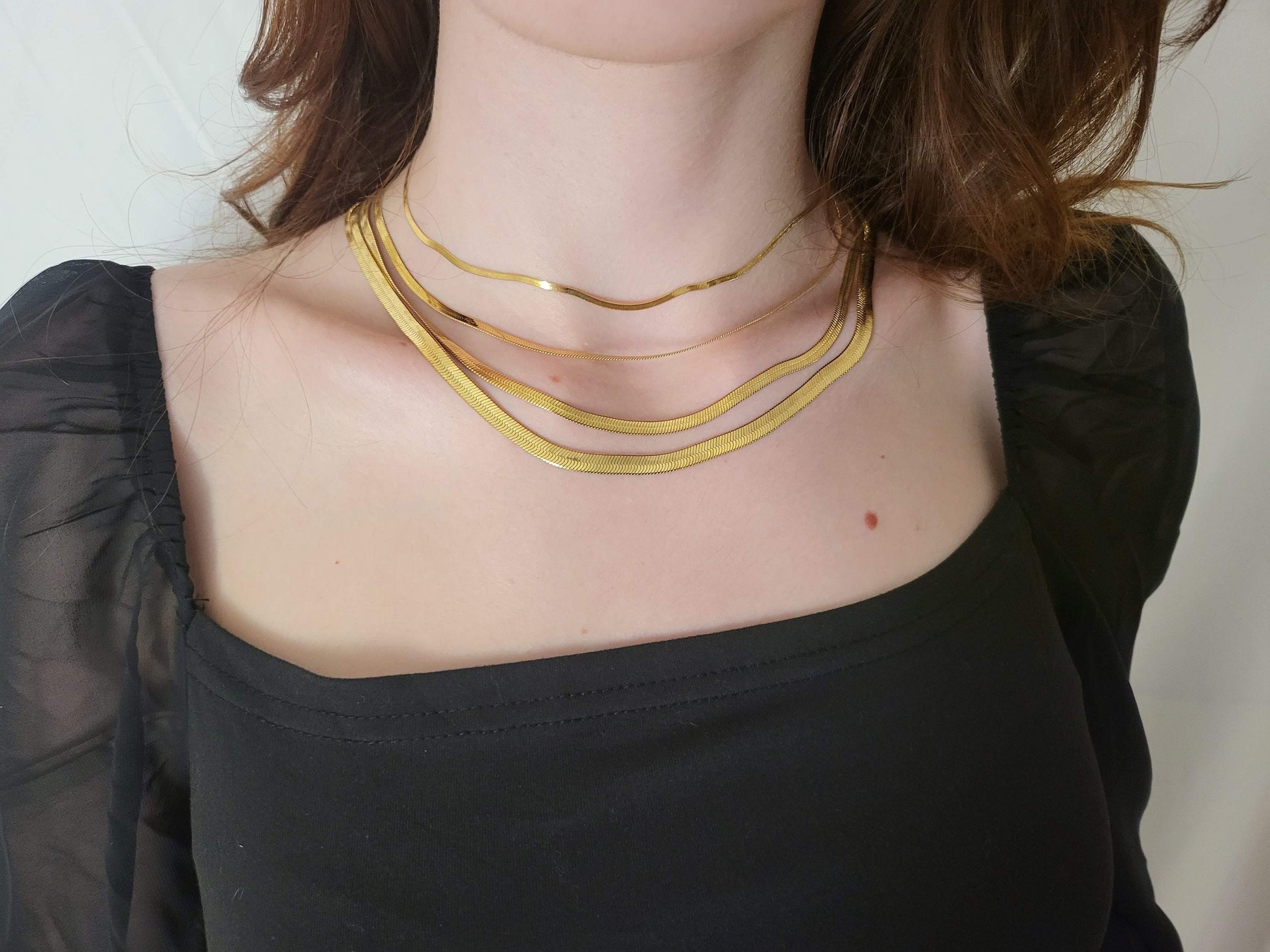 Gold Filled WATERPROOF Herringbone Chain Necklace ,Snake Bracelet,Gift For Her.