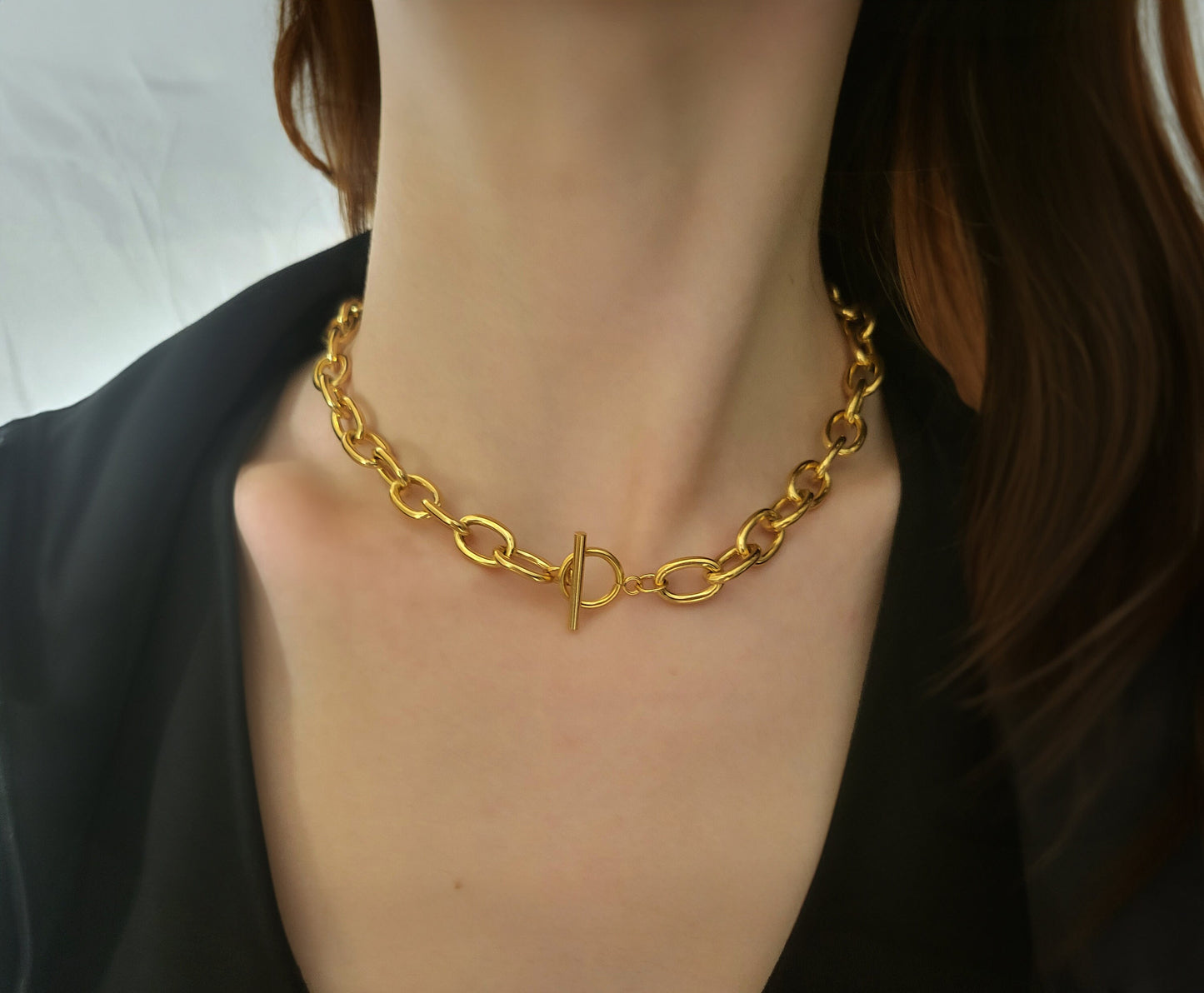 Gold Filled Non Tarnish Toggle Claps Chain Necklace ,Chunky Bracelet, WATERPROOF.