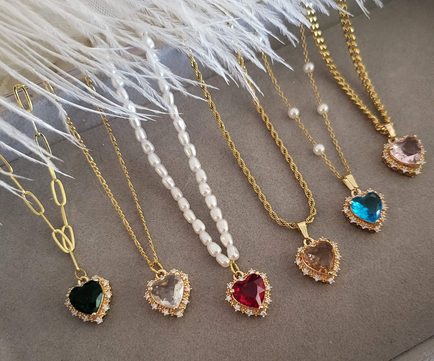 Gold Heart Earrings ,Red, Blue, Green, White, Red Heart Necklace, WATERPROOF Adjustable Chains.