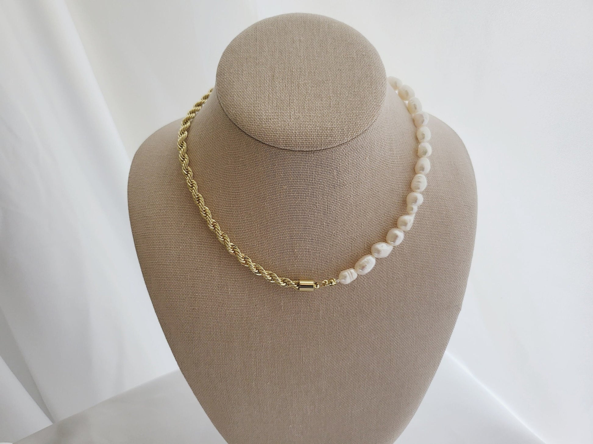 14K Gold Rope -Freshwater Real Pearl Necklace, WATERPROOF, Wedding Necklace.