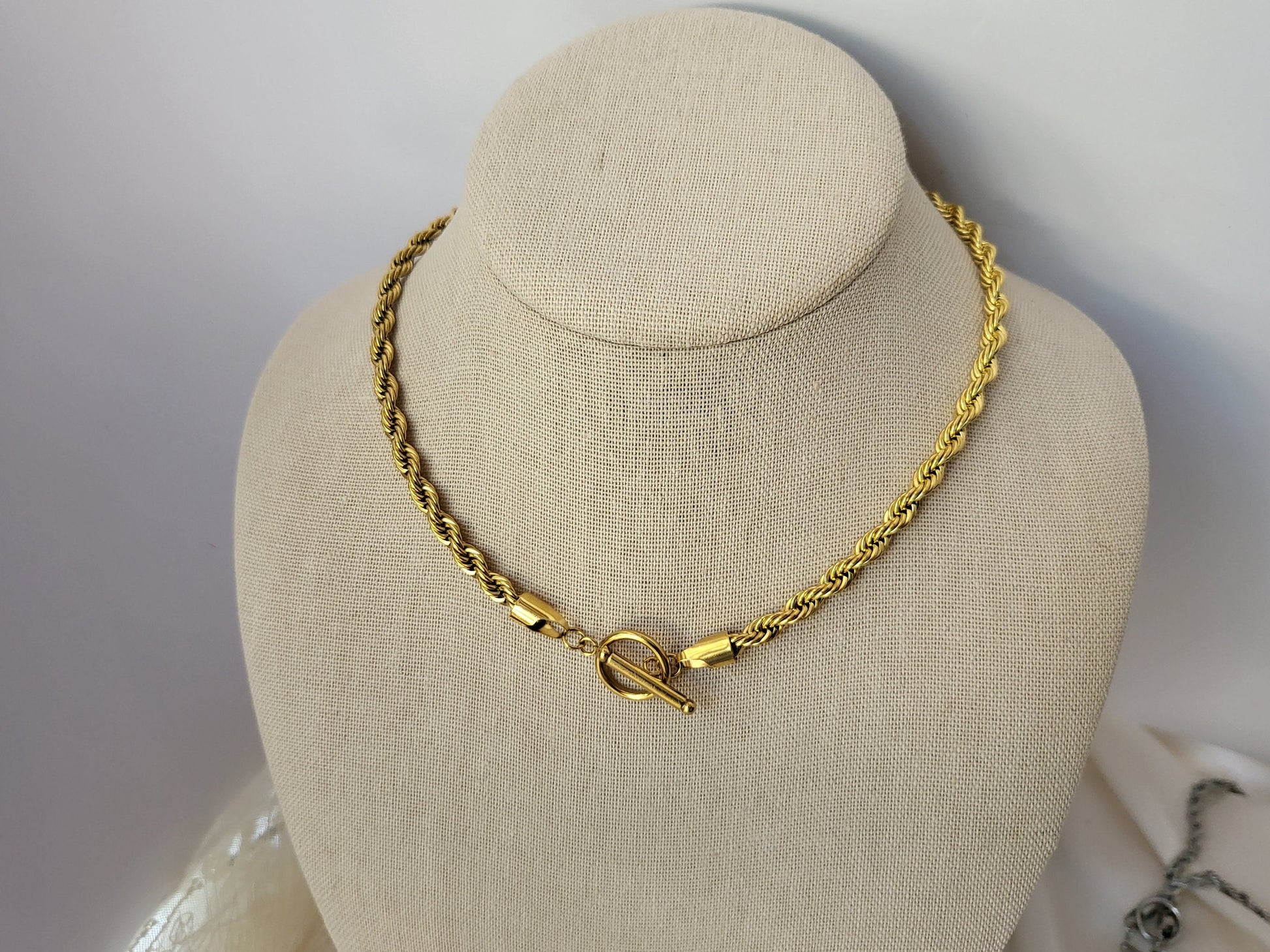 Gold Filled Non Tarnish Toggle Claps Chain Necklace ,Chunky Bracelet, WATERPROOF.