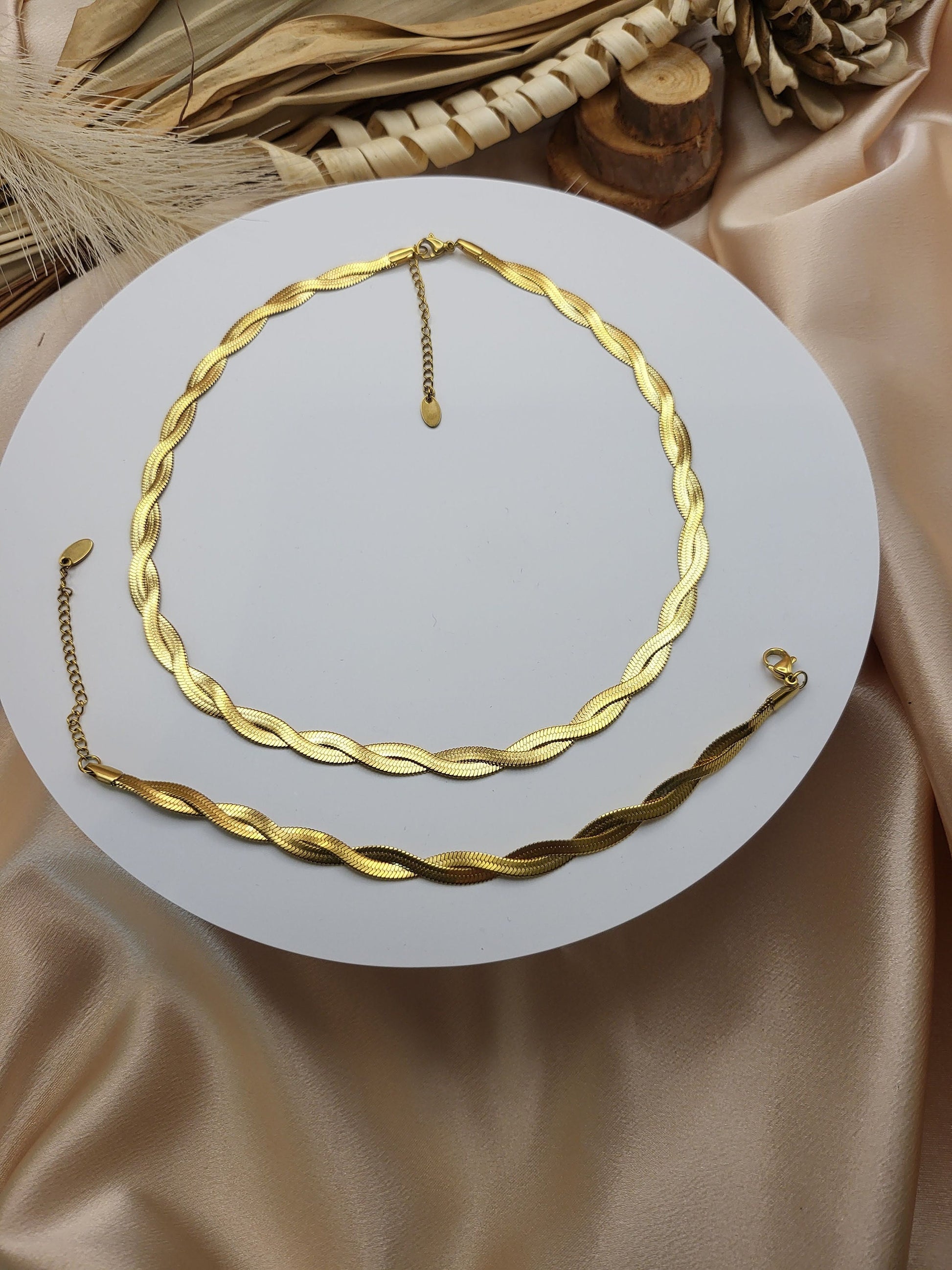 Gold Filled Double Braid Herringbone Choker , Snake Bracelet.