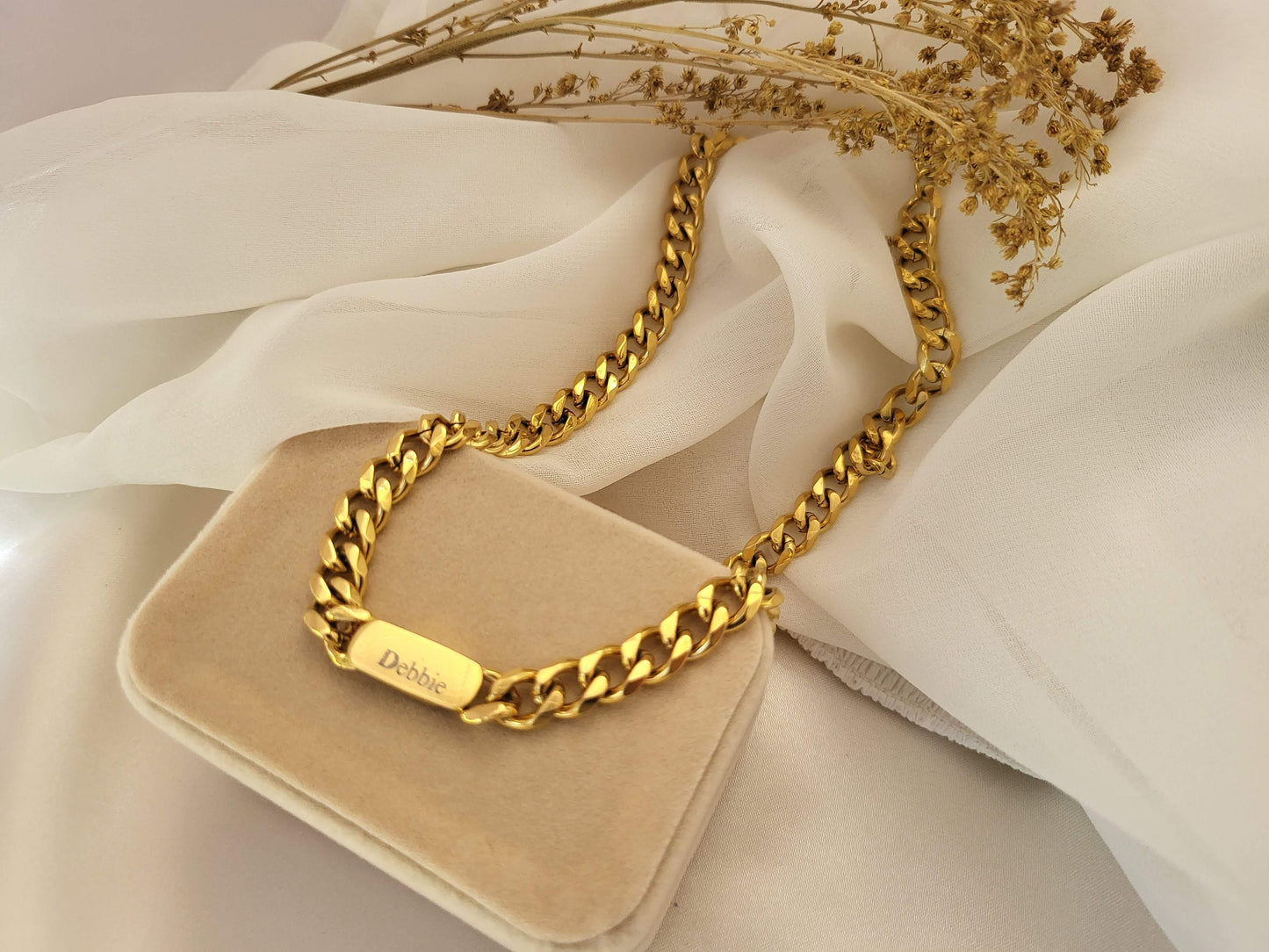 Gold Filled Non Tarnish Cuban Chain Necklace, Custom Jewelry, Engrave is Free, WATERPROOF.