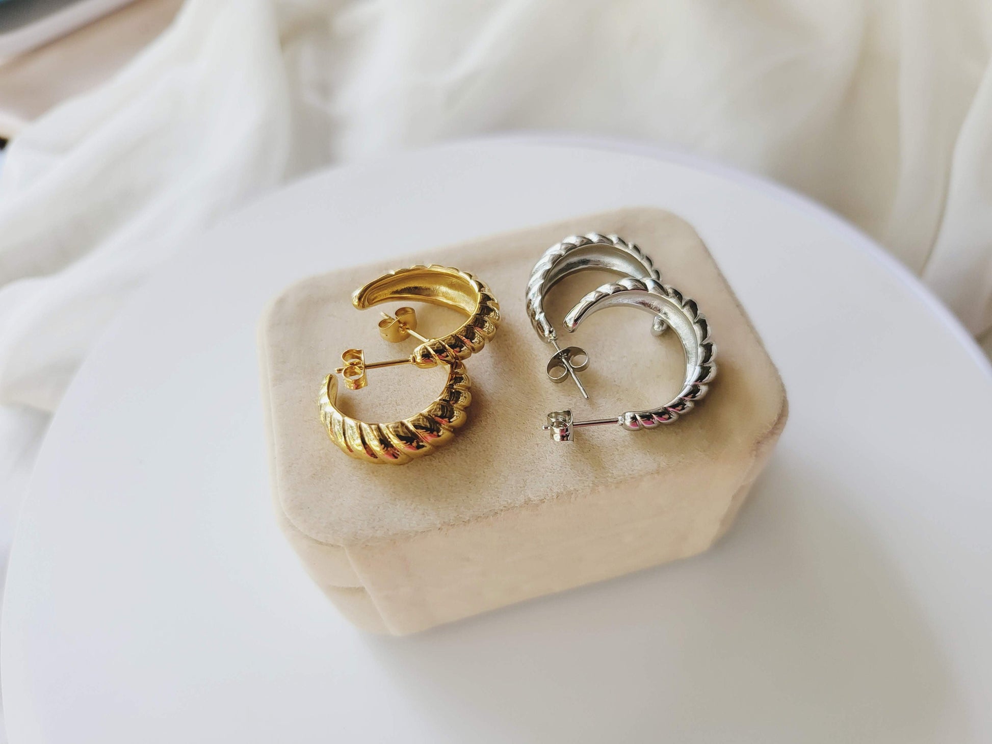 Gold Filled Croissant Earrings , Waterproof , High Quality Gift.