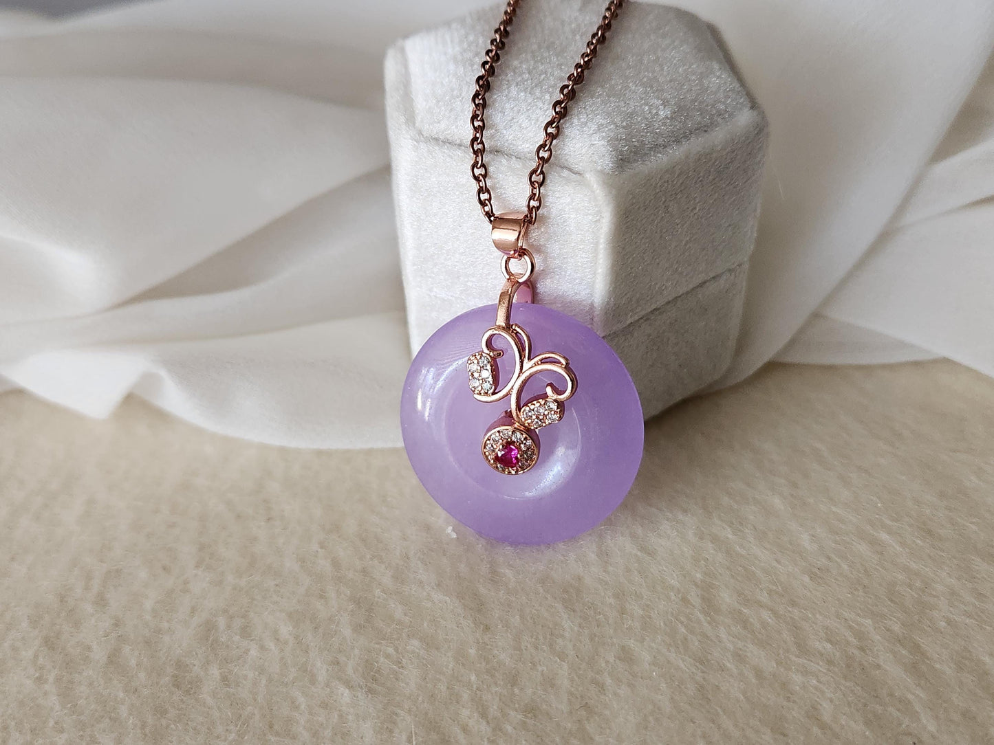 Rose Gold Purple Jade Necklace, Gemstone Necklace, Gift For Her .