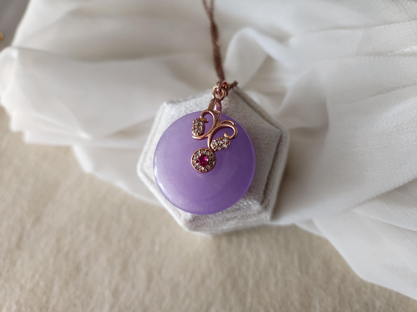 Rose Gold Purple Jade Necklace, Gemstone Necklace, Gift For Her .