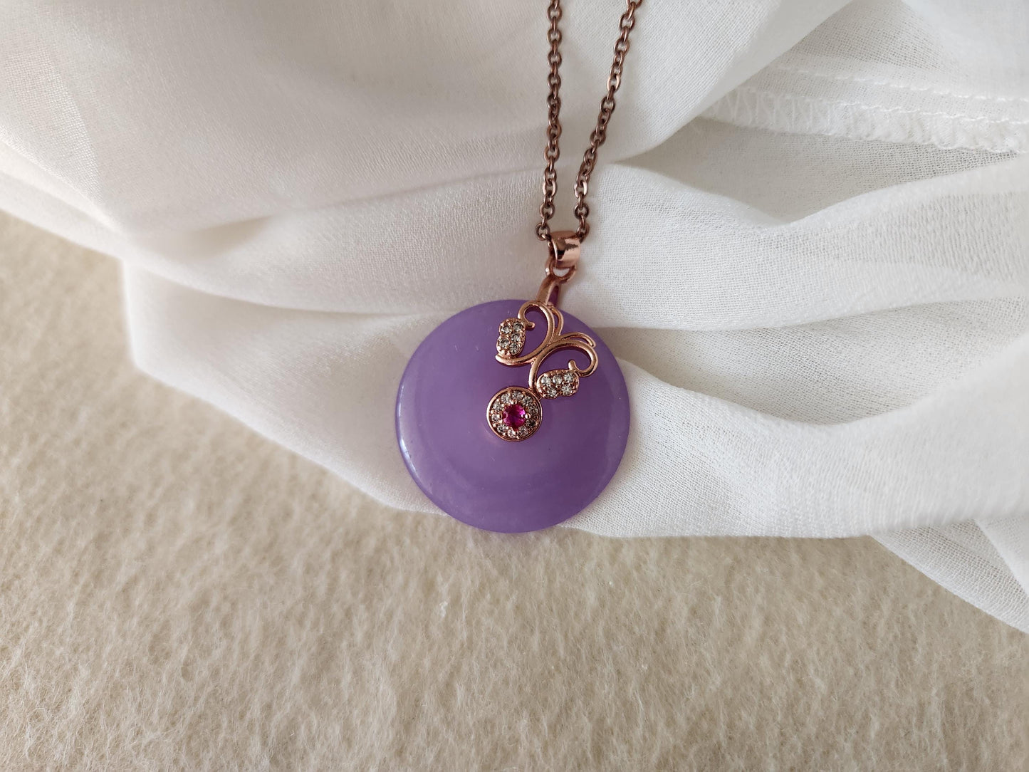 Rose Gold Purple Jade Necklace, Gemstone Necklace, Gift For Her .