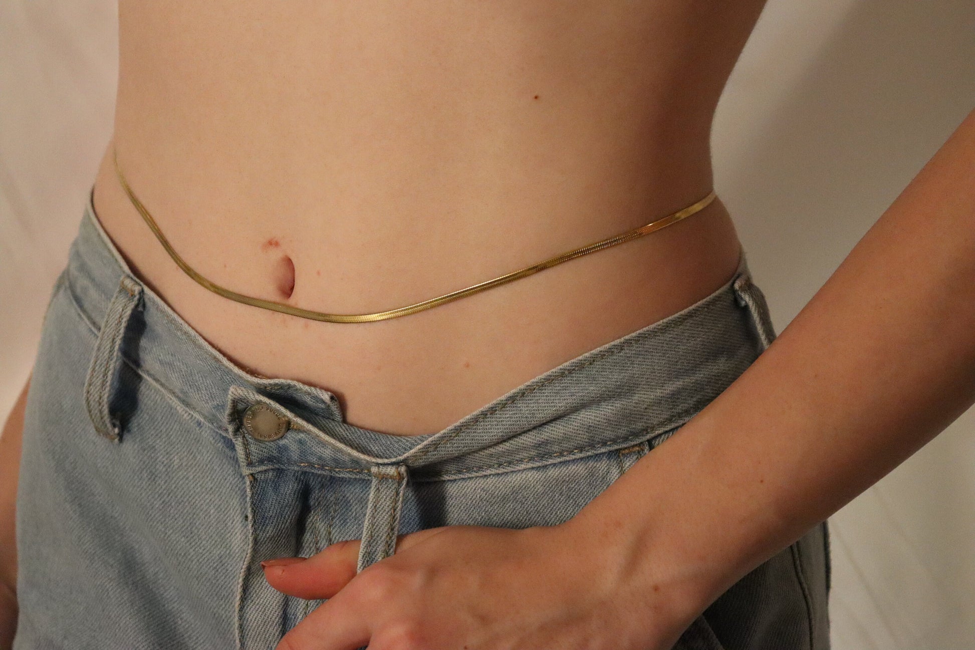 Gold Filled WATERPROOF Herringbone Belly Chain Necklace ,Snake Waist Chain, Gift For Her.