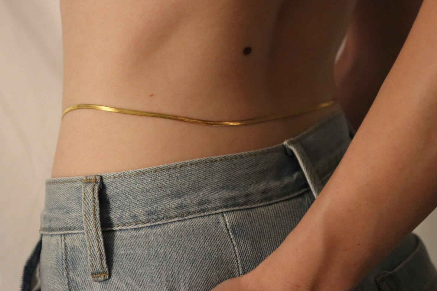 Gold Filled WATERPROOF Herringbone Belly Chain Necklace ,Snake Waist Chain, Gift For Her.