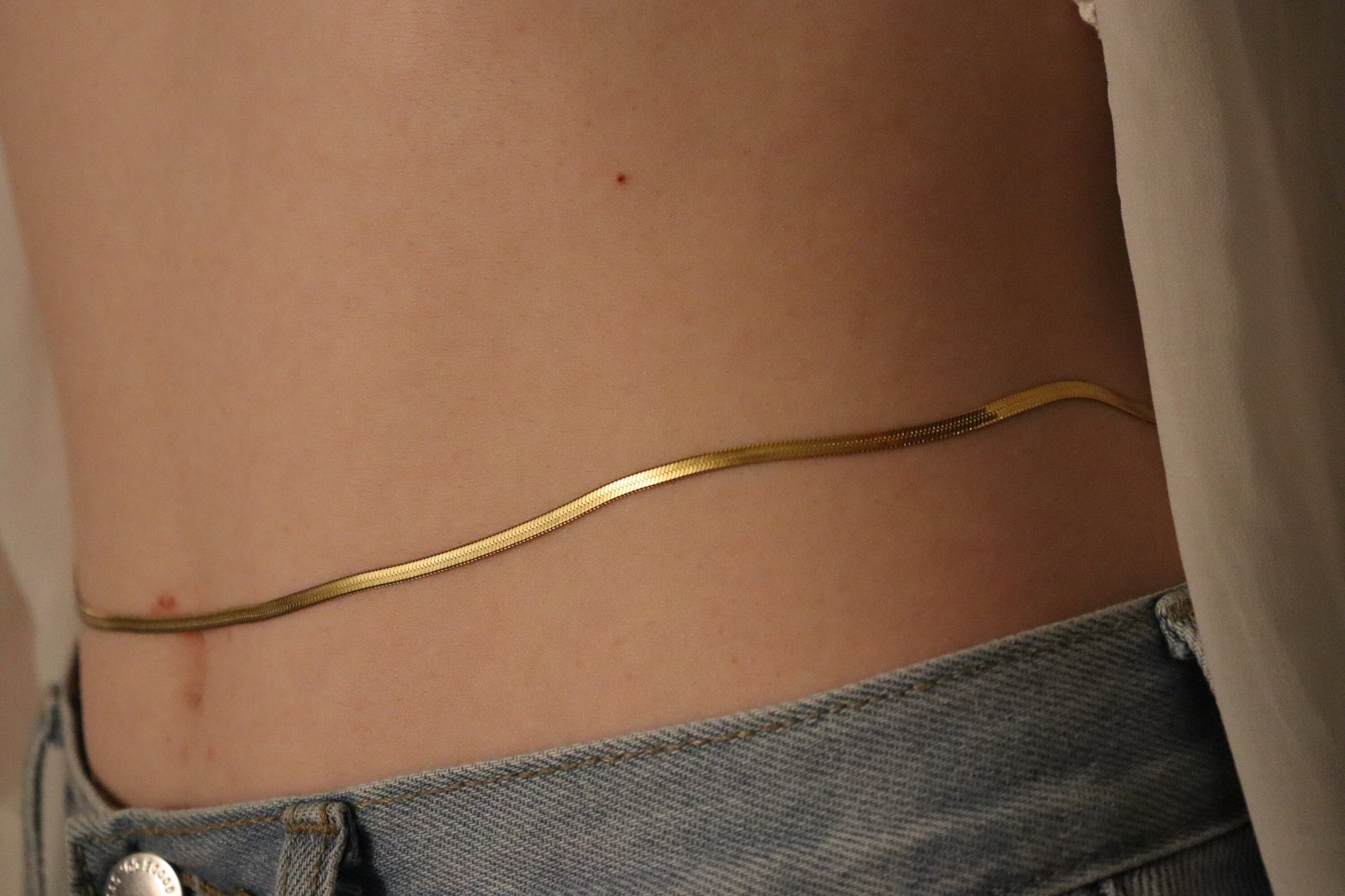 Gold Filled WATERPROOF Herringbone Belly Chain Necklace ,Snake Waist Chain, Gift For Her.